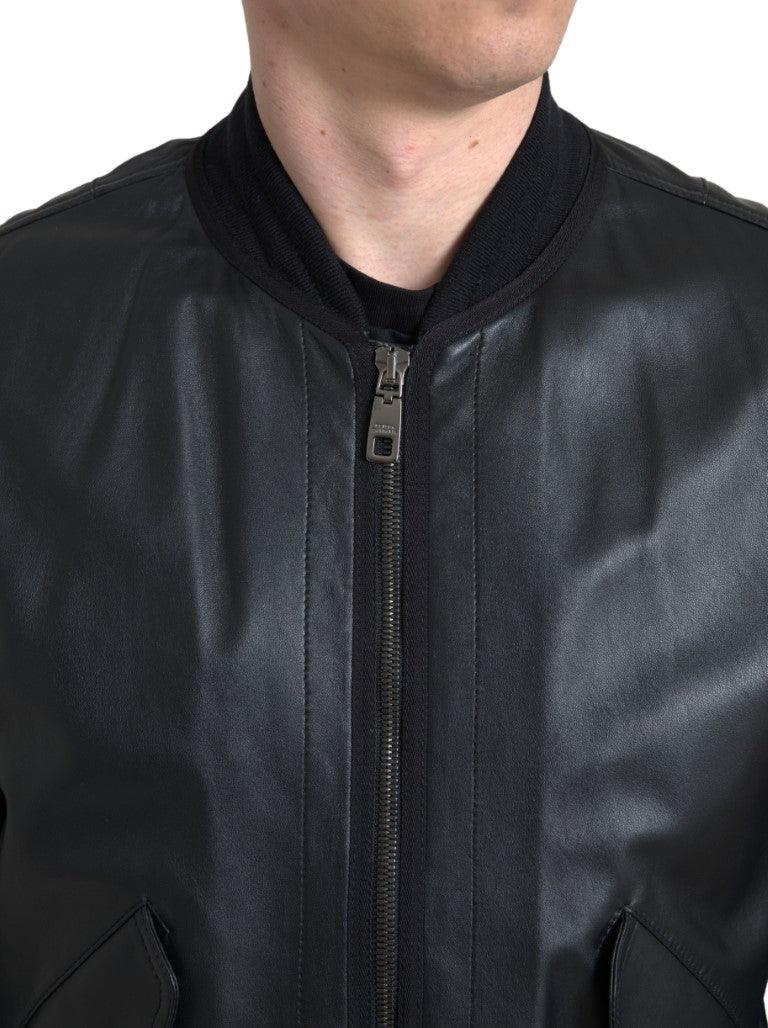 Dolce & Gabbana Elegant Black Leather Bomber Jacket - Arichezz.store