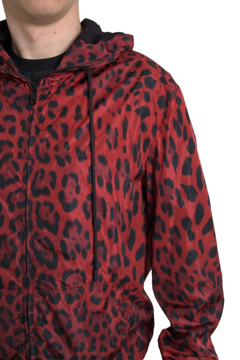 Dolce & Gabbana Red Leopard Hooded Bomber Jacket - Arichezz.store