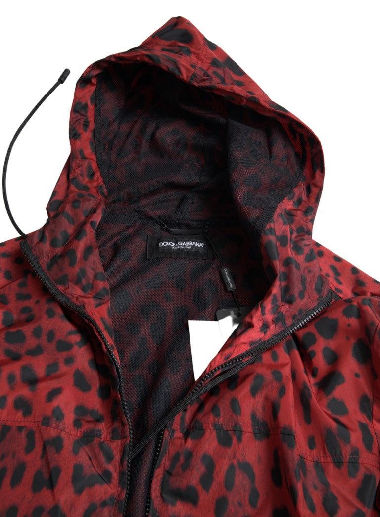 Dolce & Gabbana Red Leopard Hooded Bomber Jacket - Arichezz.store