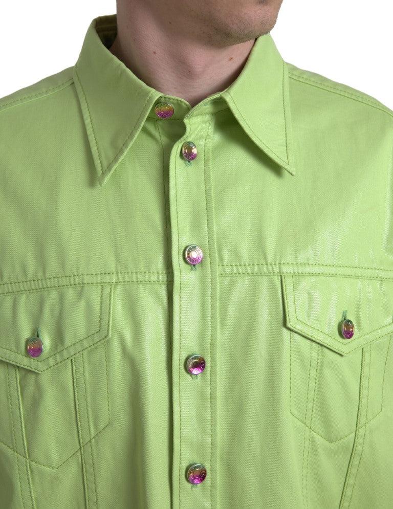 Dolce & Gabbana Elegant Light Green Cotton Button Down Shirt - Arichezz.store