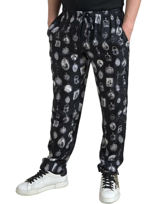 Dolce & Gabbana Elegant Silk Joggers with Religious Print - Arichezz.store