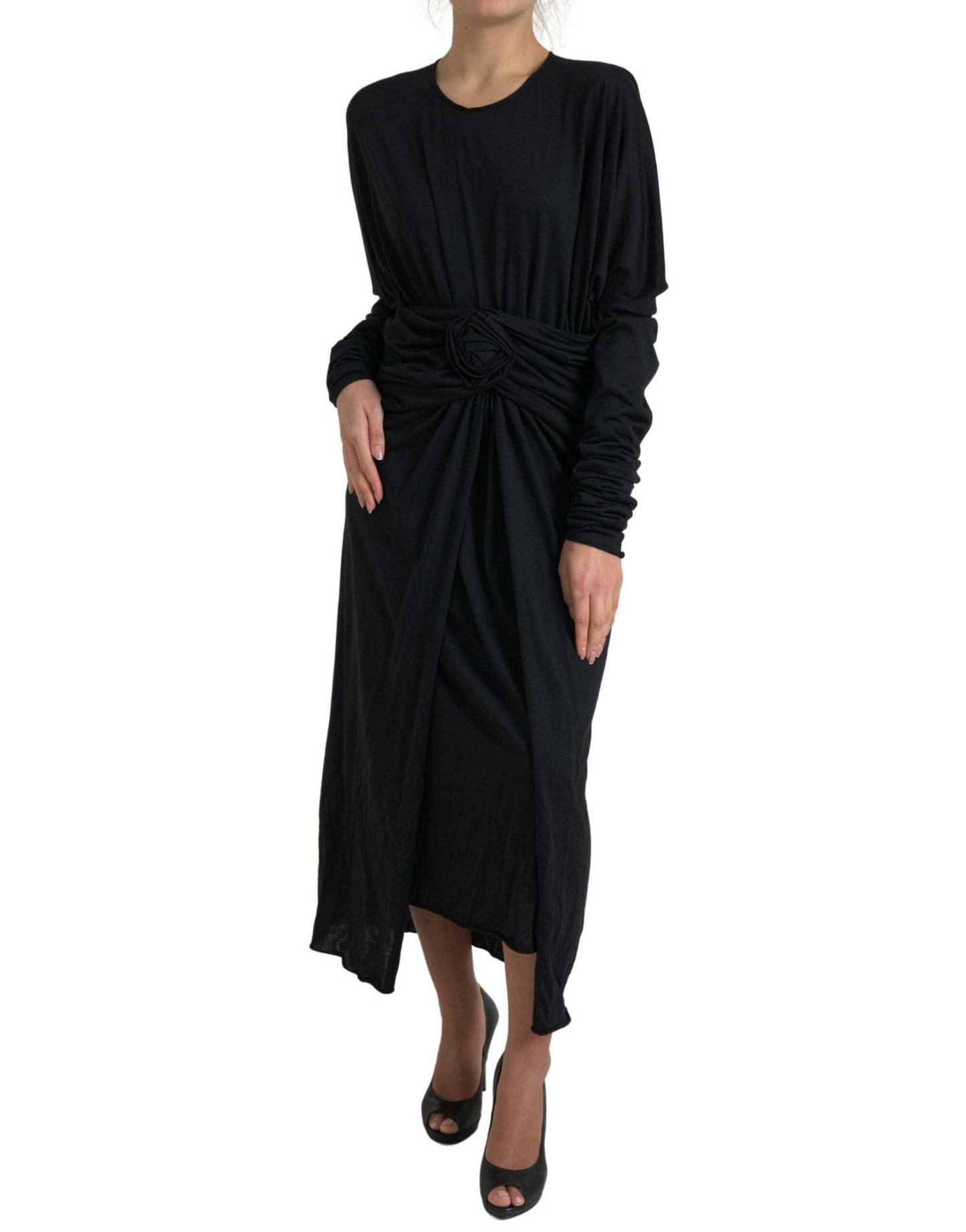 Dolce & Gabbana Elegant Black Wool Wrap Dress - Arichezz.store