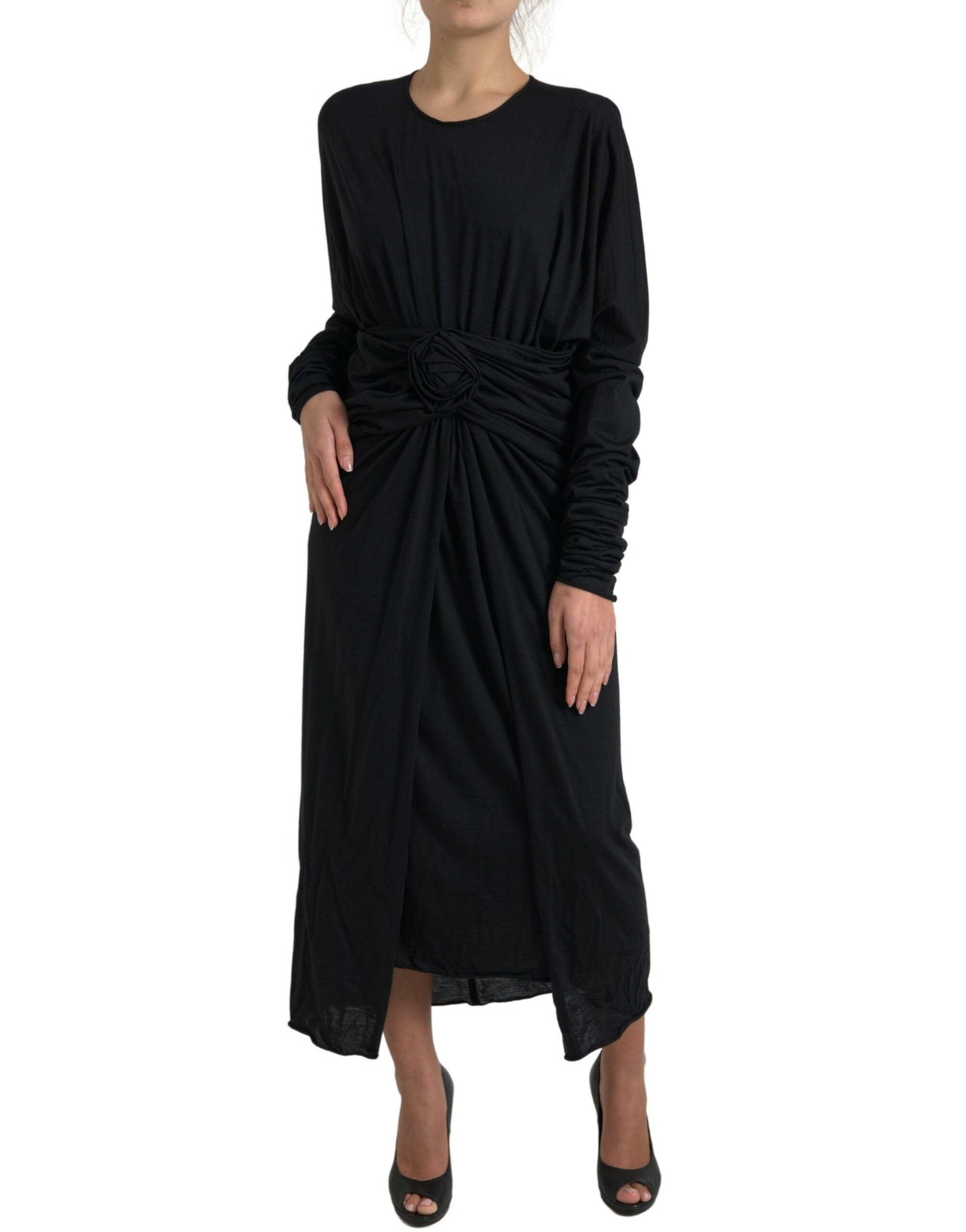 Dolce & Gabbana Elegant Black Wool Wrap Dress - Arichezz.store