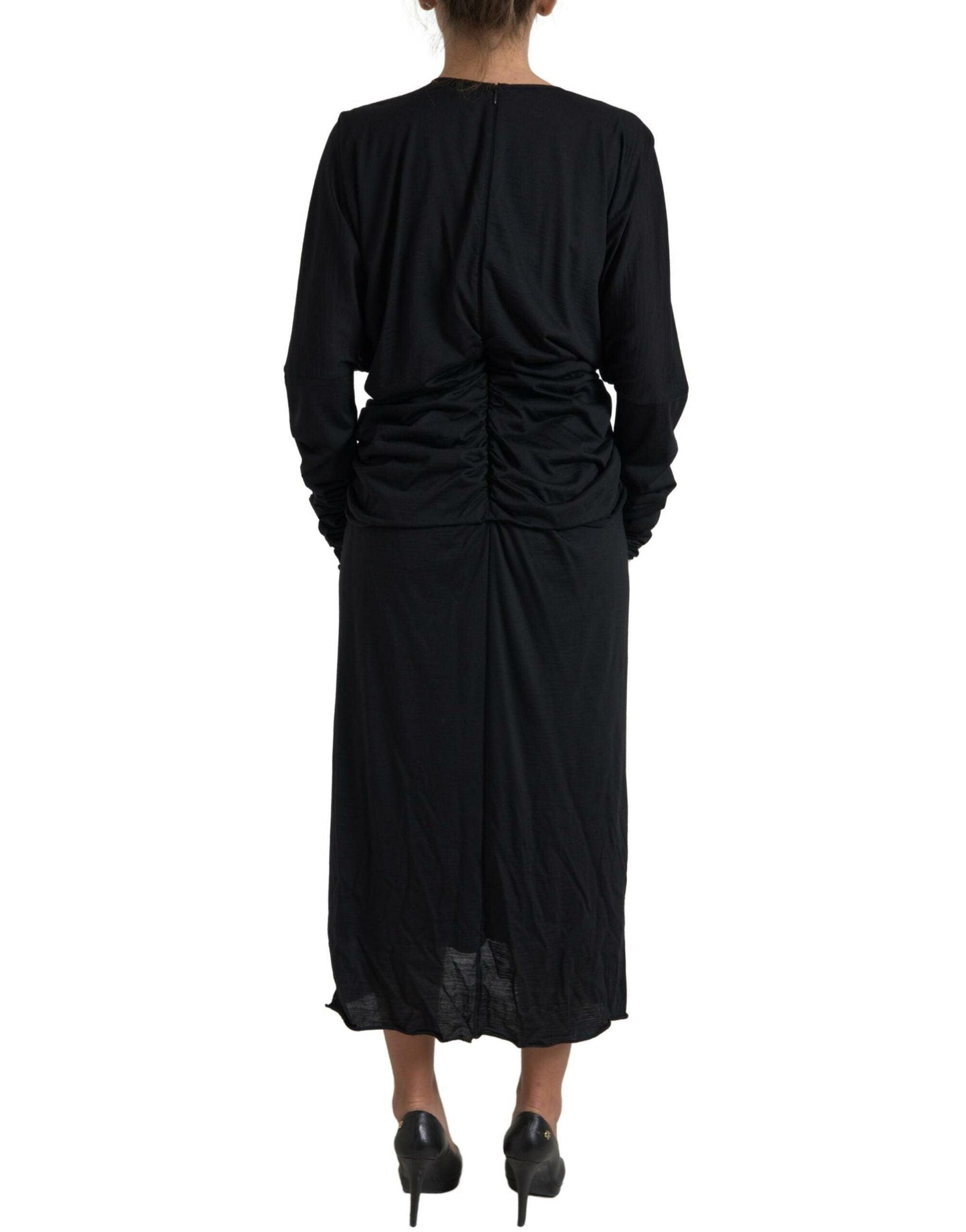 Dolce & Gabbana Elegant Black Wool Wrap Dress - Arichezz.store