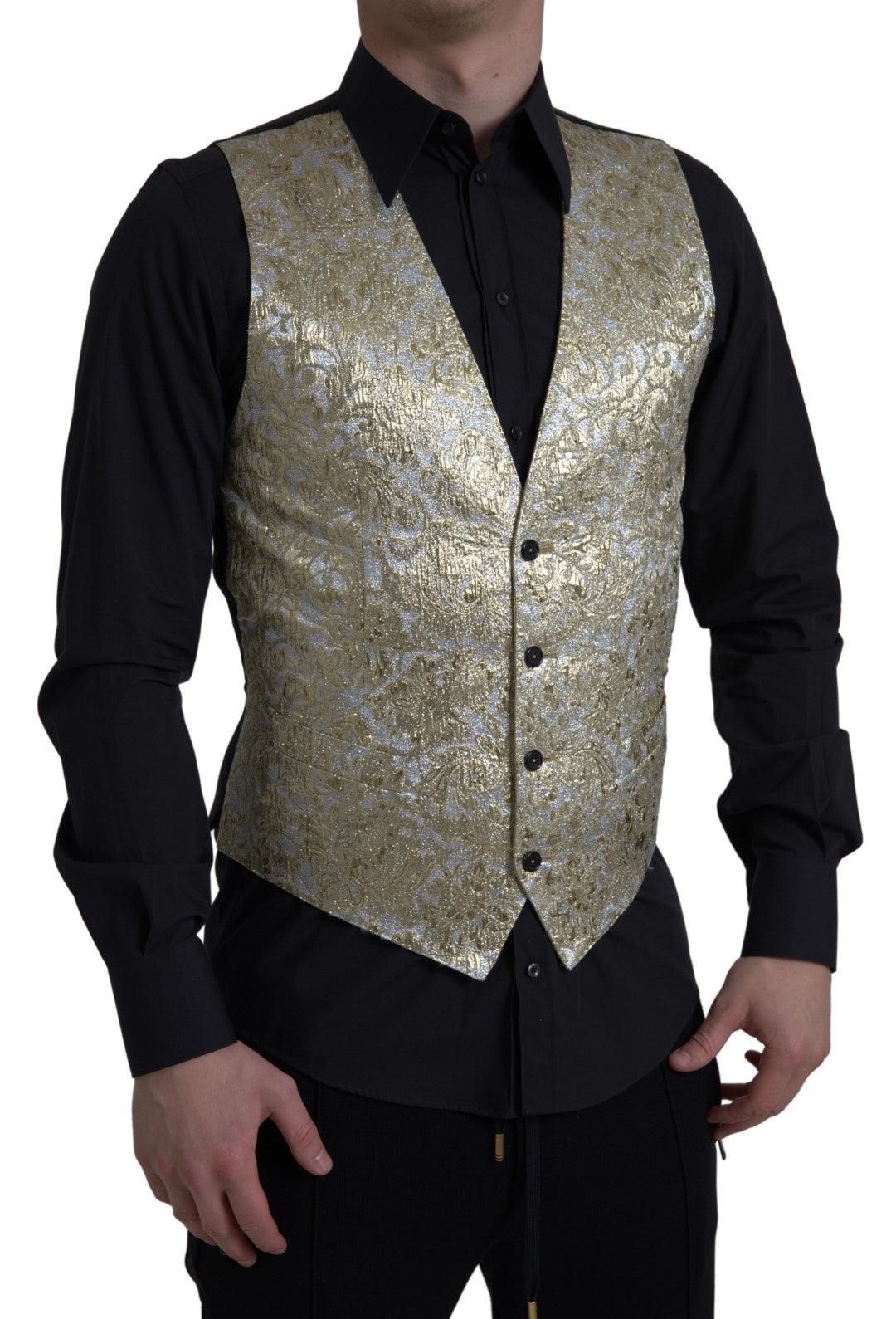 Dolce & Gabbana Elegant Gold Silk Formal Vest - Arichezz.store