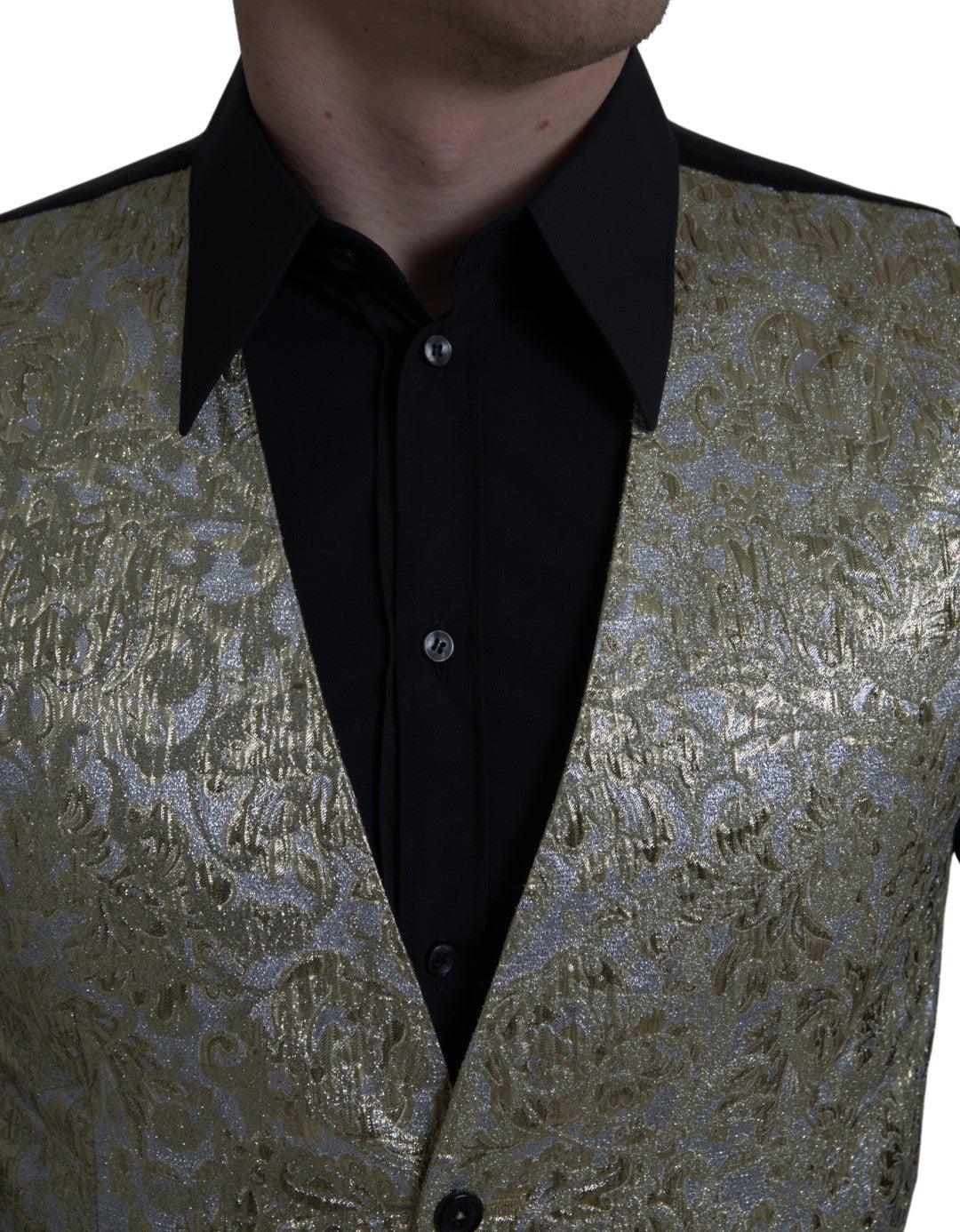 Dolce & Gabbana Elegant Gold Silk Formal Vest - Arichezz.store