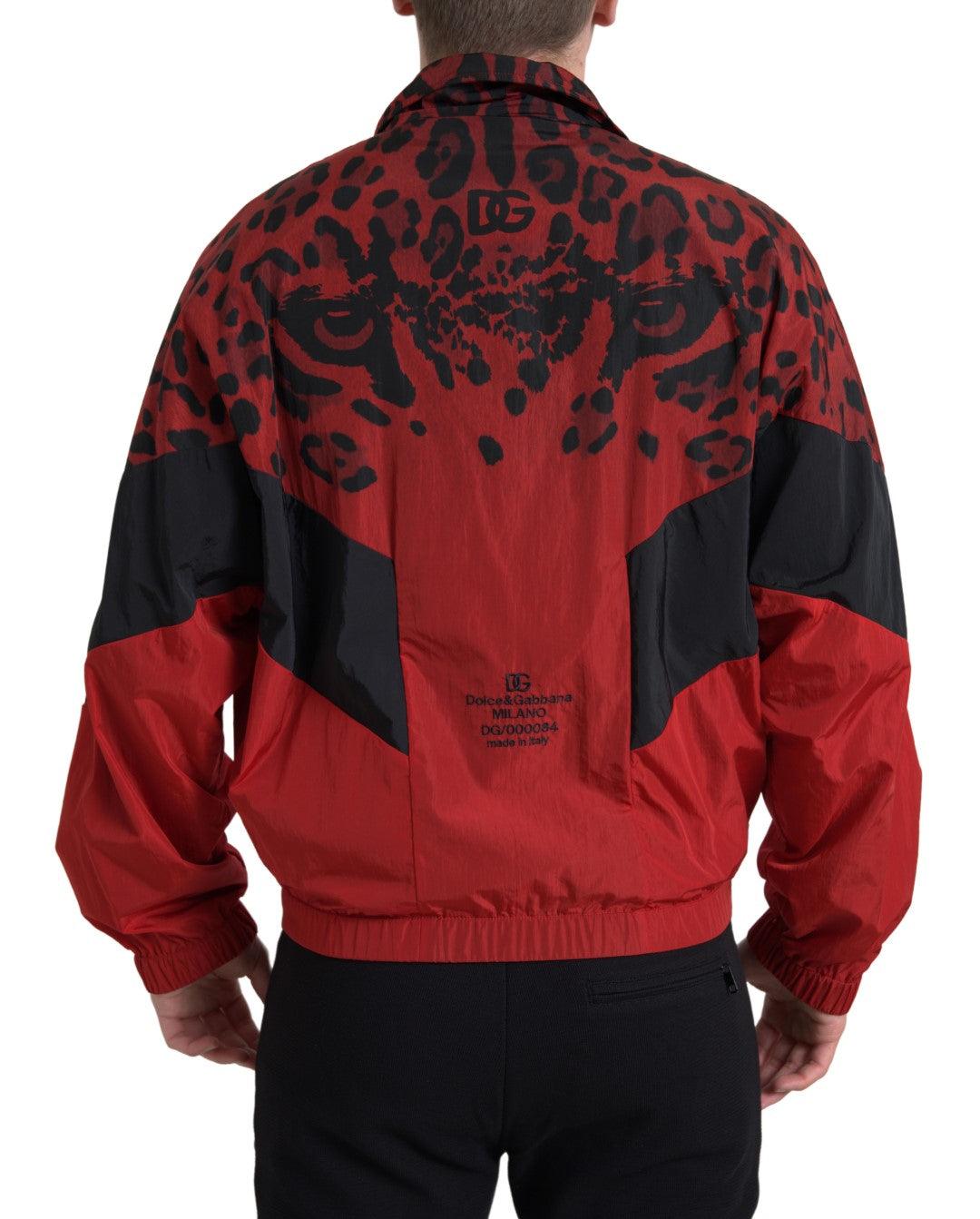 Dolce & Gabbana Red Leopard Zip Sweater Jacket - Arichezz.store