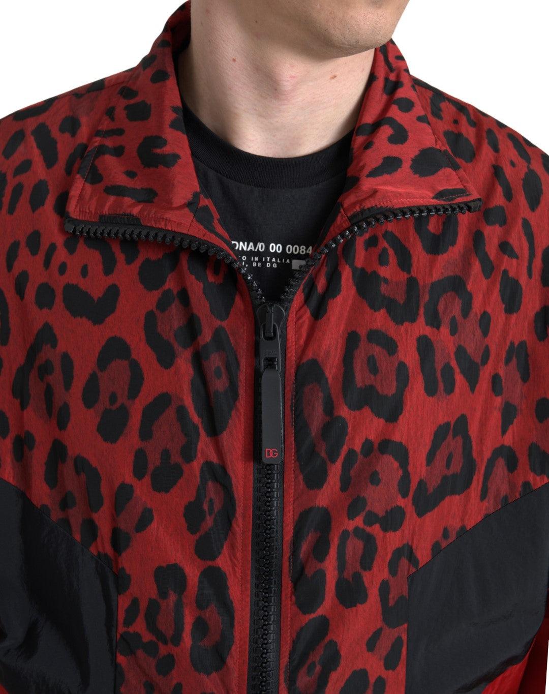 Dolce & Gabbana Red Leopard Zip Sweater Jacket - Arichezz.store