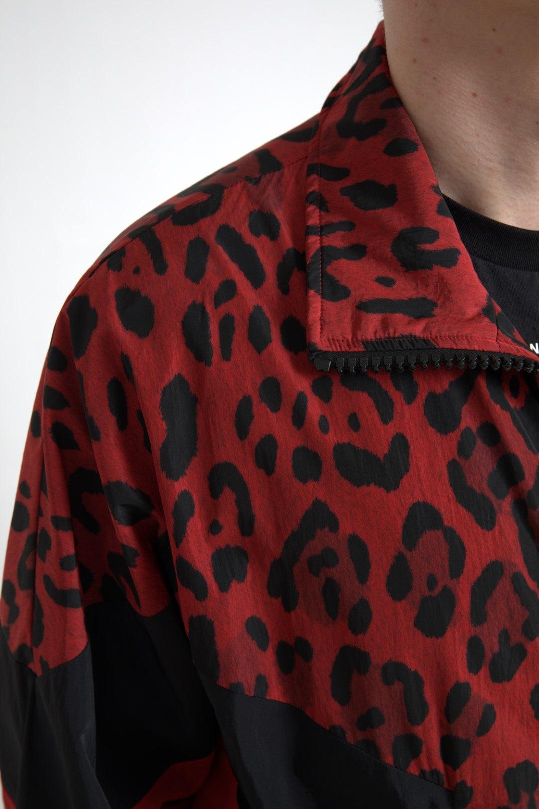 Dolce & Gabbana Red Leopard Zip Sweater Jacket - Arichezz.store