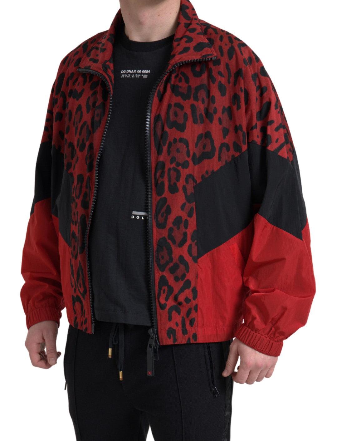 Dolce & Gabbana Red Leopard Zip Sweater Jacket - Arichezz.store