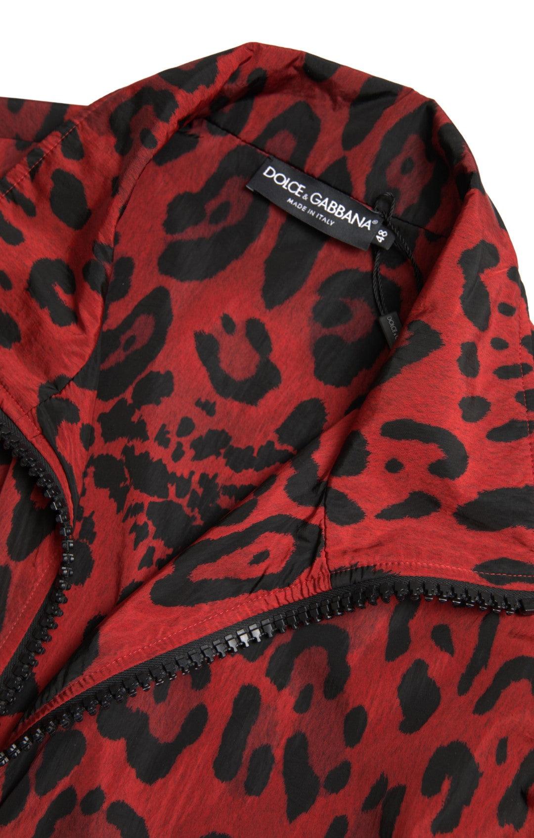 Dolce & Gabbana Red Leopard Zip Sweater Jacket - Arichezz.store