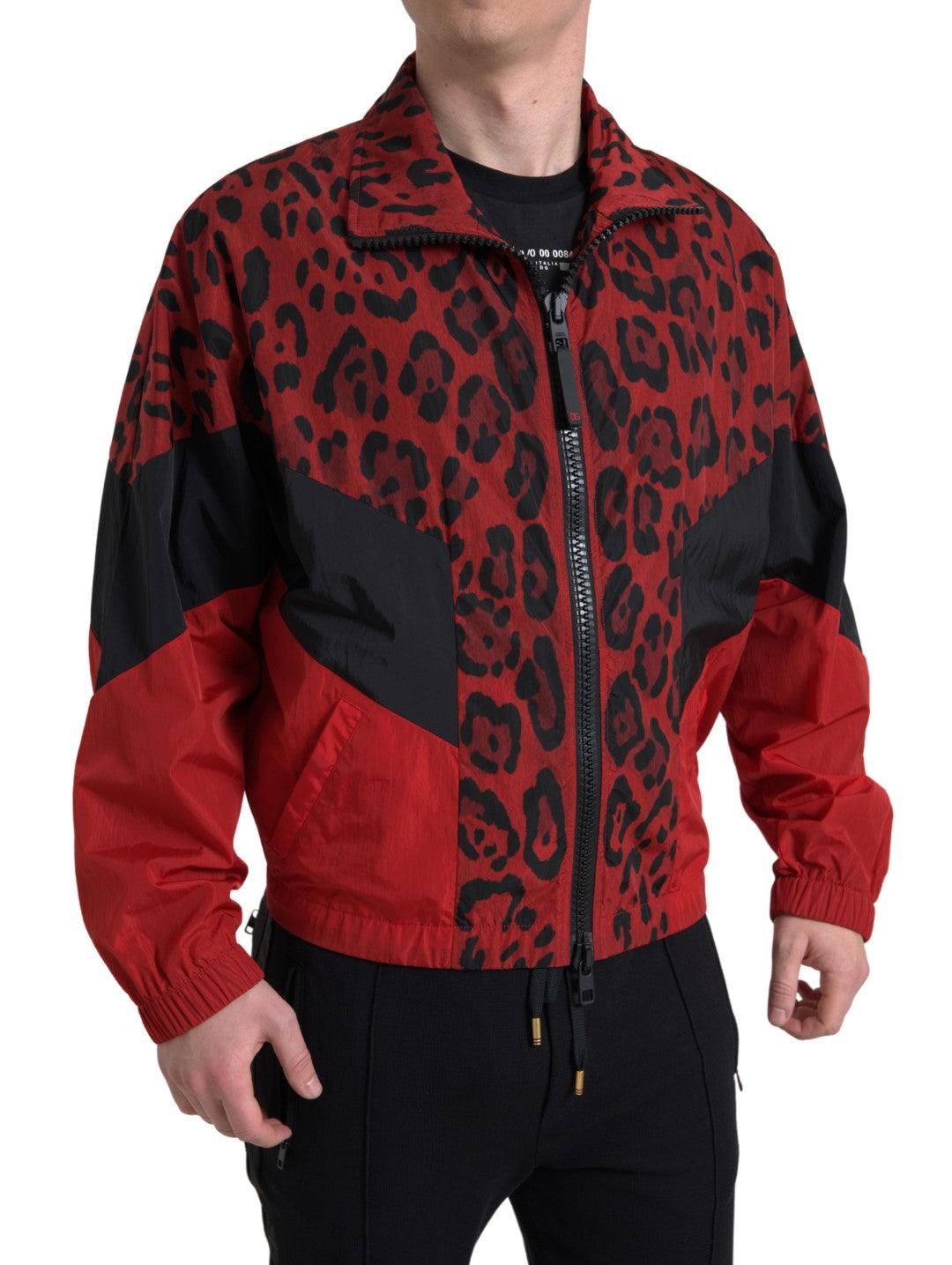 Dolce & Gabbana Red Leopard Zip Sweater Jacket - Arichezz.store