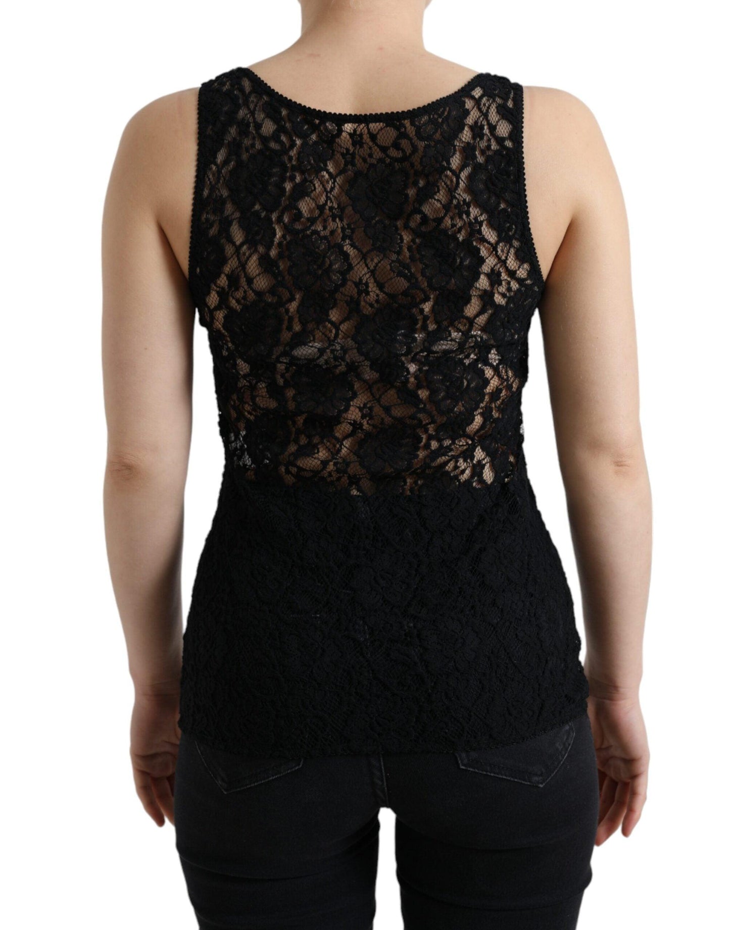 Dolce & Gabbana Elegant Lace Tank Top with Logo Stripe - Arichezz.store