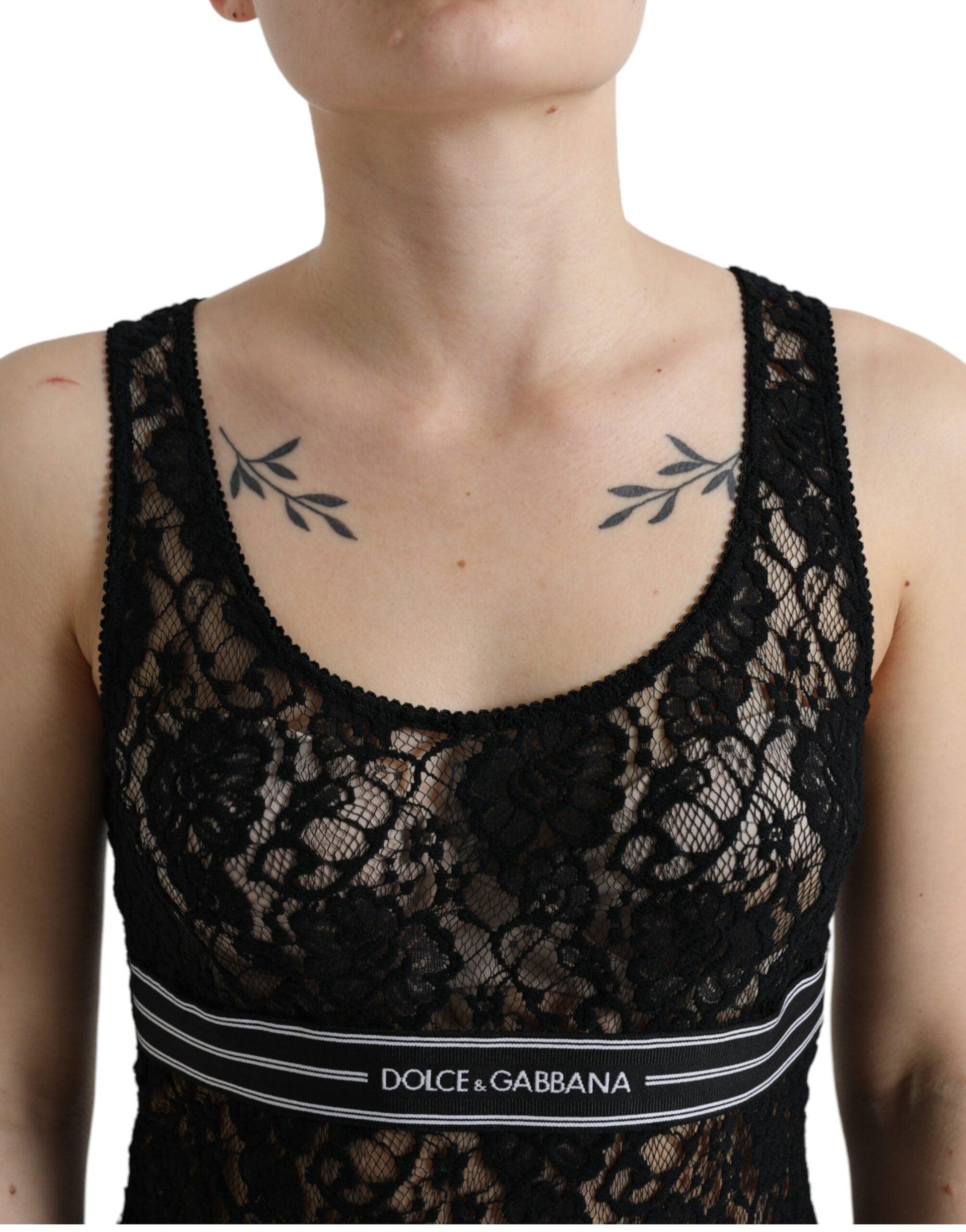 Dolce & Gabbana Elegant Lace Tank Top with Logo Stripe - Arichezz.store