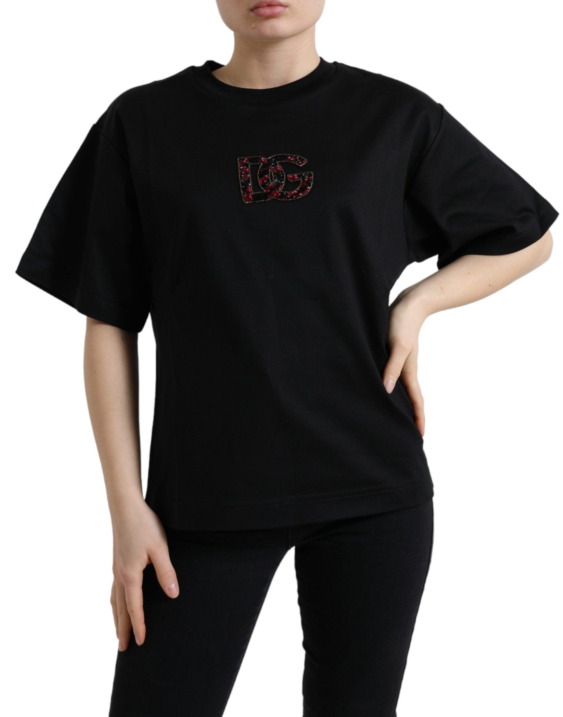 Dolce & Gabbana Elegant Black Crystal-Embellished T-Shirt - Arichezz.store