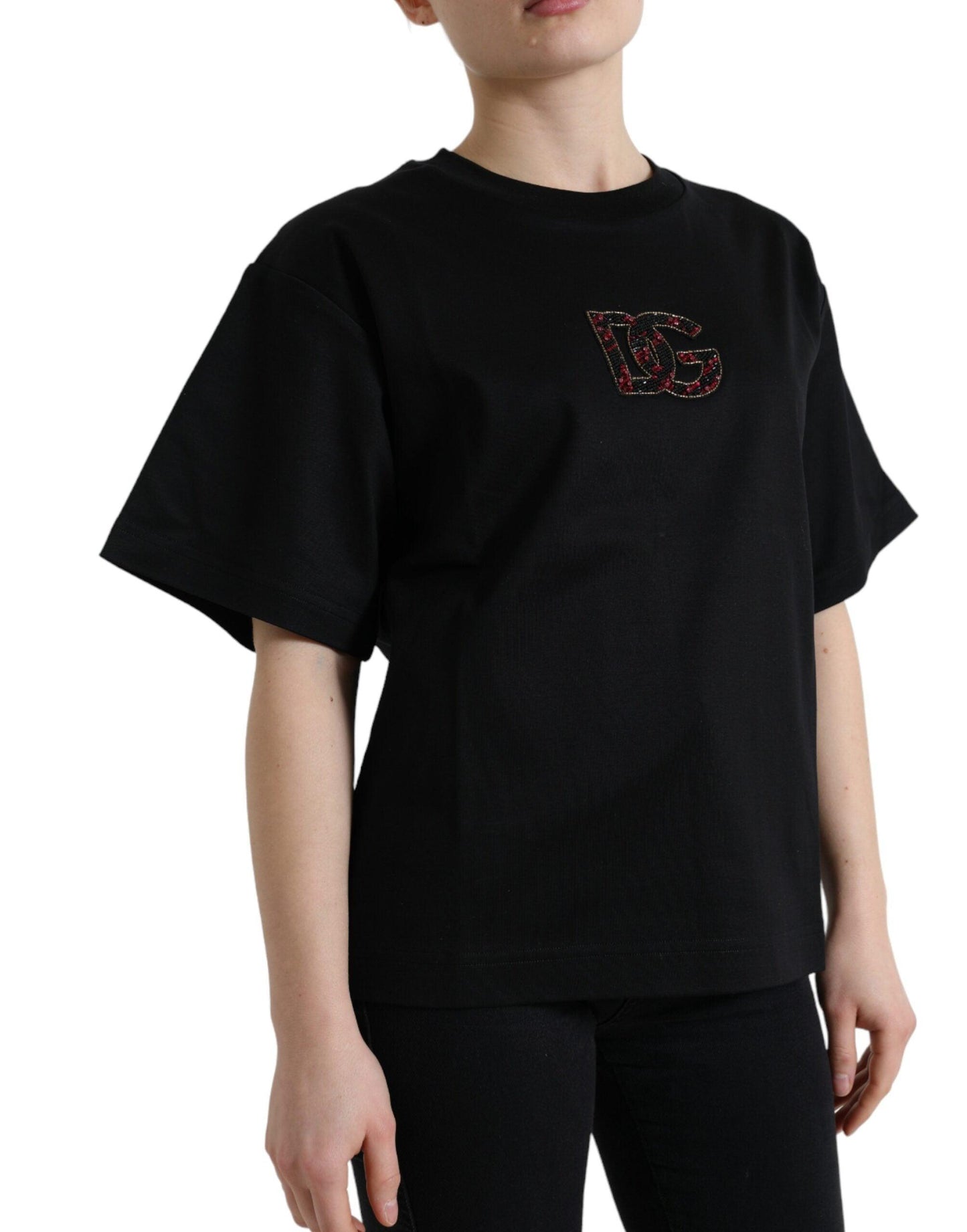 Dolce & Gabbana Elegant Black Crystal-Embellished T-Shirt - Arichezz.store