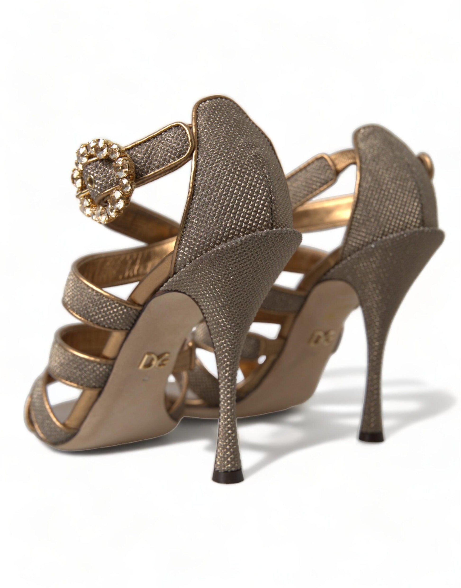 Dolce & Gabbana Bronze Crystal Stiletto Heels Sandals - Arichezz.store