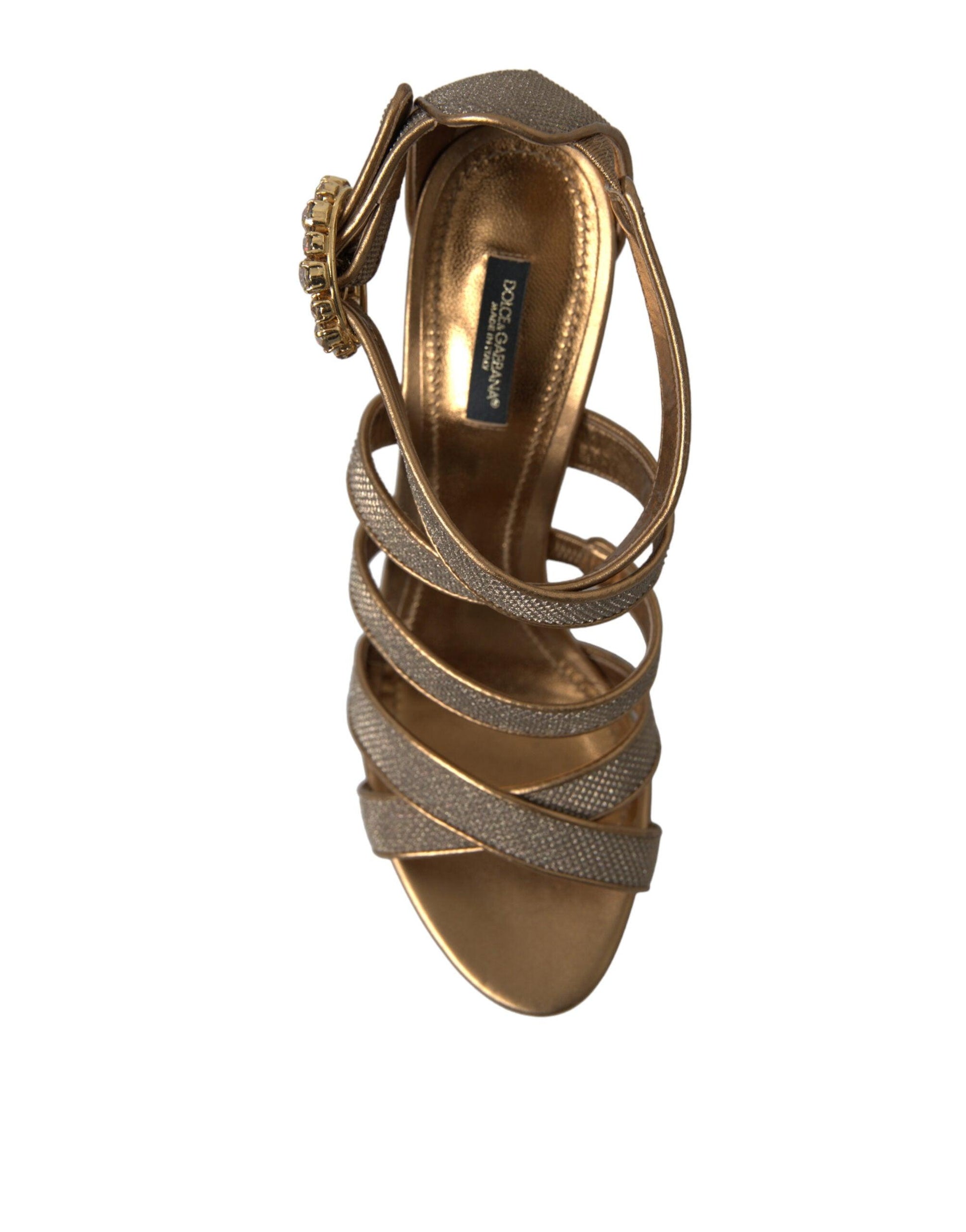 Dolce & Gabbana Bronze Crystal Stiletto Heels Sandals - Arichezz.store