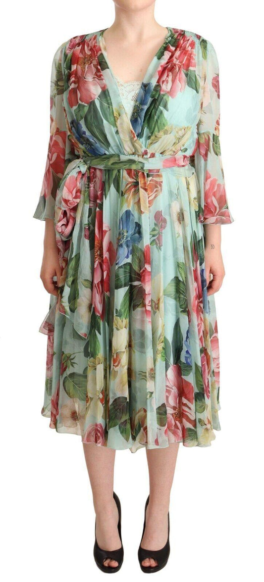 Dolce & Gabbana Floral Silk Midi Wrap Dress - Arichezz.store