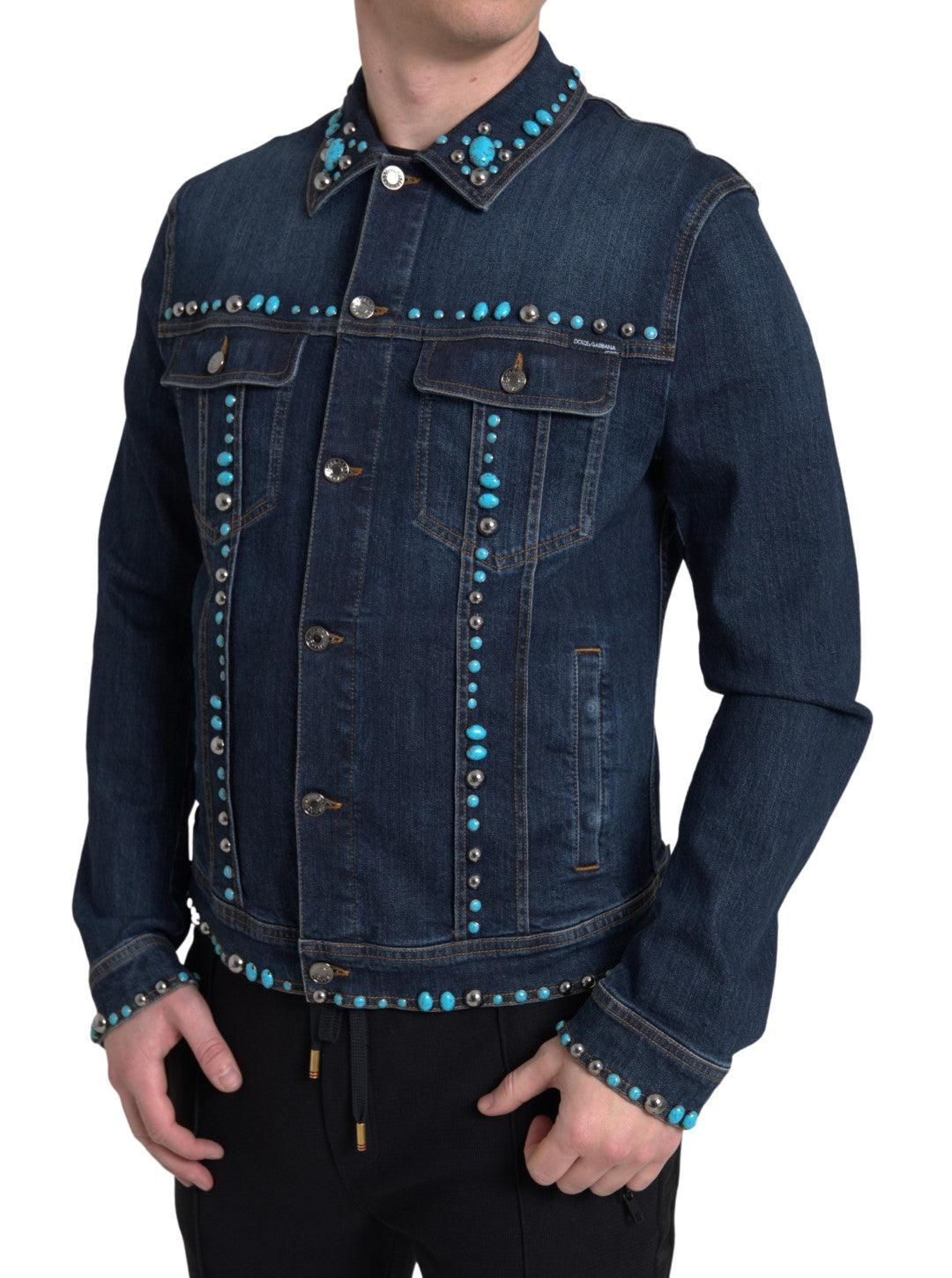 Dolce & Gabbana Embellished Turquoise Denim Jacket - Arichezz.store