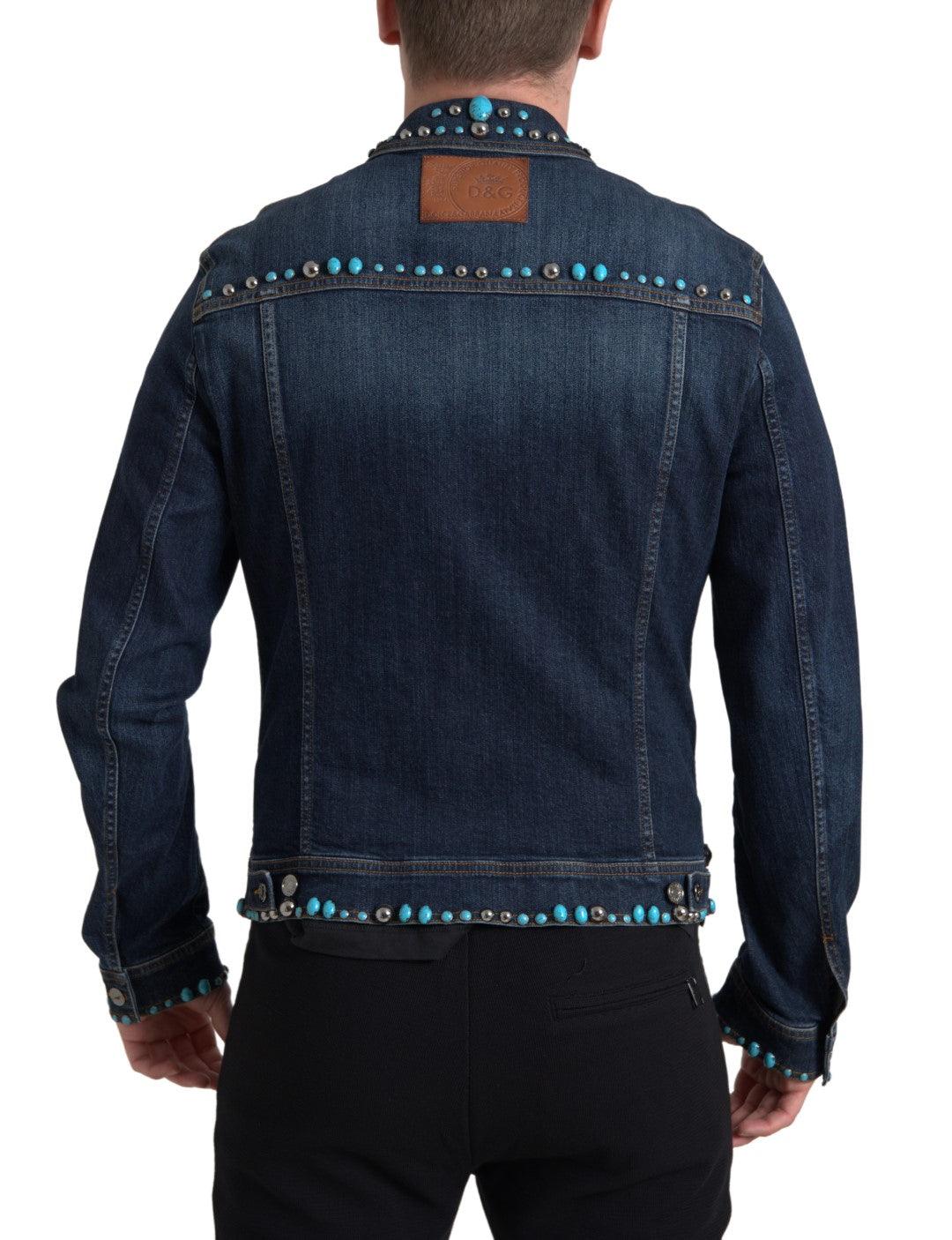 Dolce & Gabbana Embellished Turquoise Denim Jacket - Arichezz.store