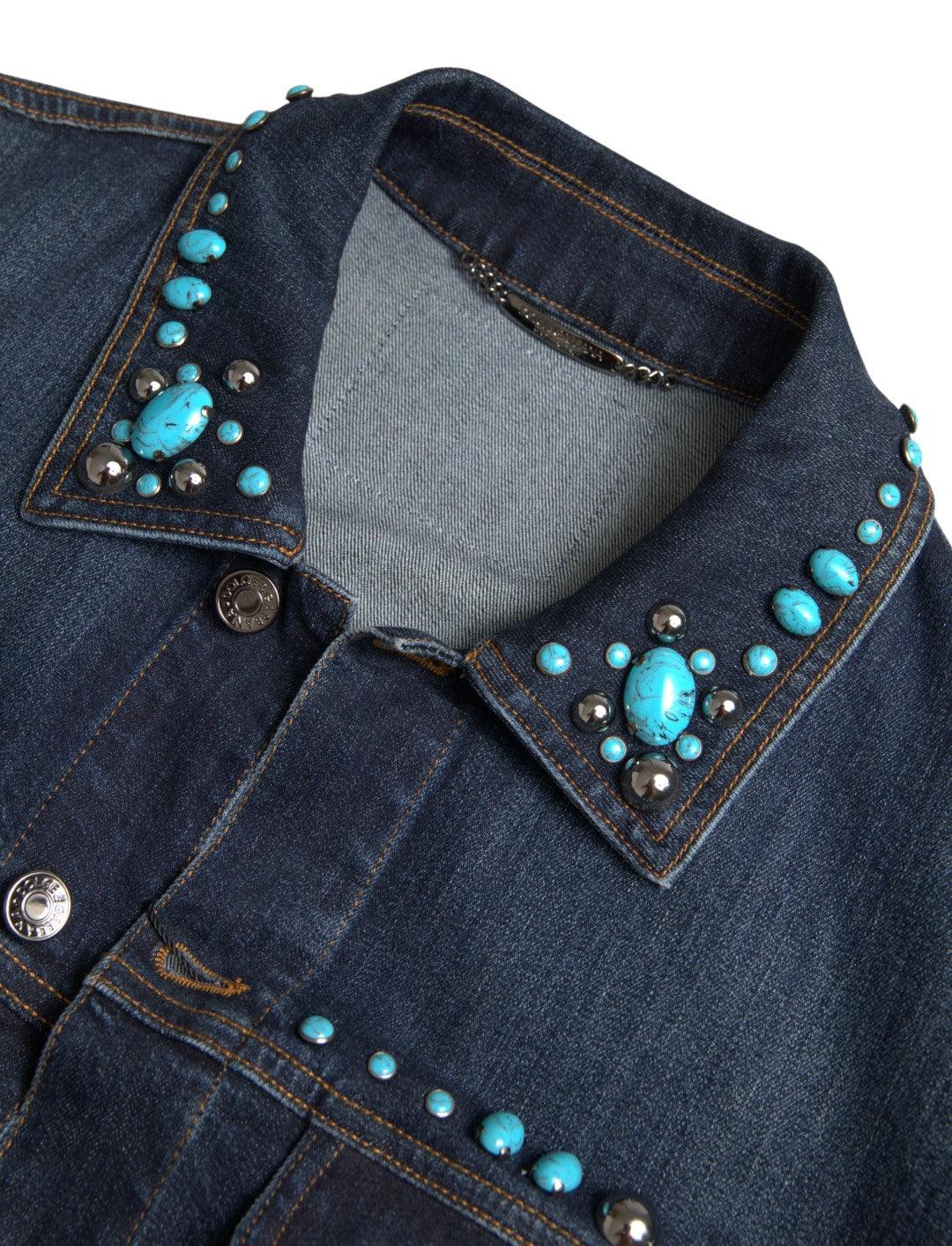 Dolce & Gabbana Embellished Turquoise Denim Jacket - Arichezz.store