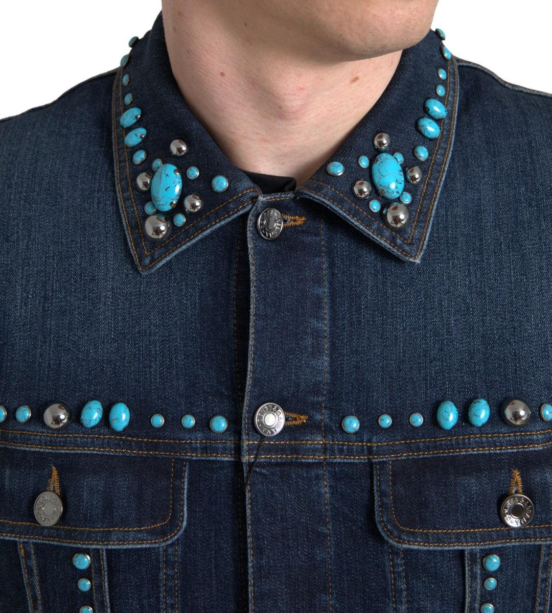 Dolce & Gabbana Embellished Turquoise Denim Jacket - Arichezz.store