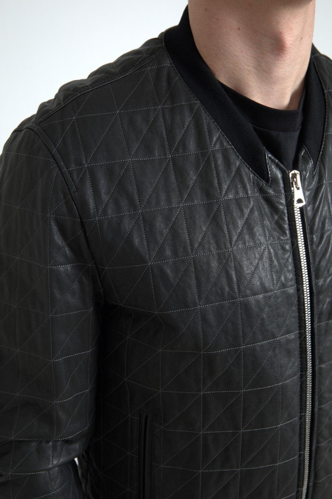 Dolce & Gabbana Elegant Black Leather Bomber Jacket - Arichezz.store