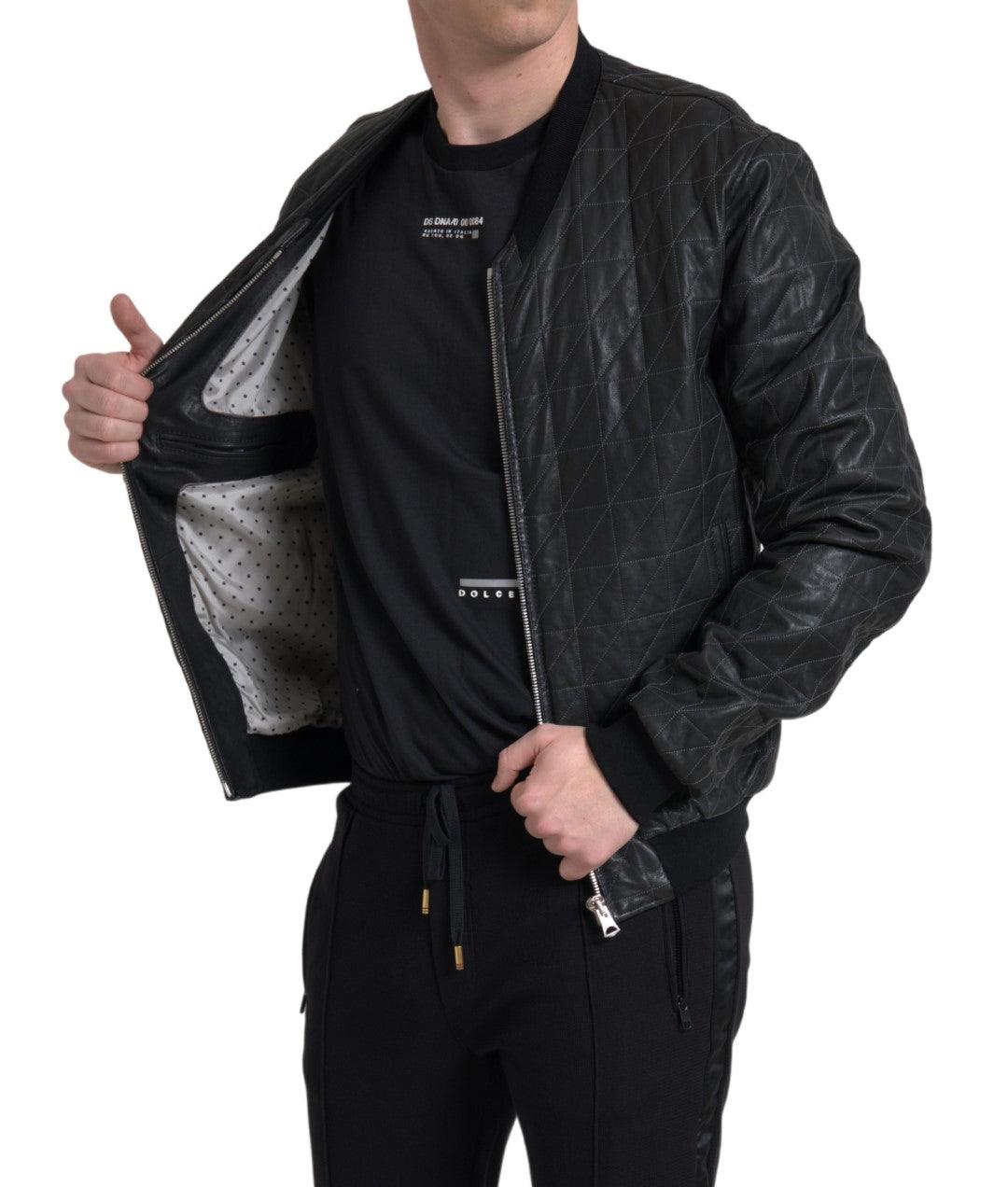 Dolce & Gabbana Elegant Black Leather Bomber Jacket - Arichezz.store