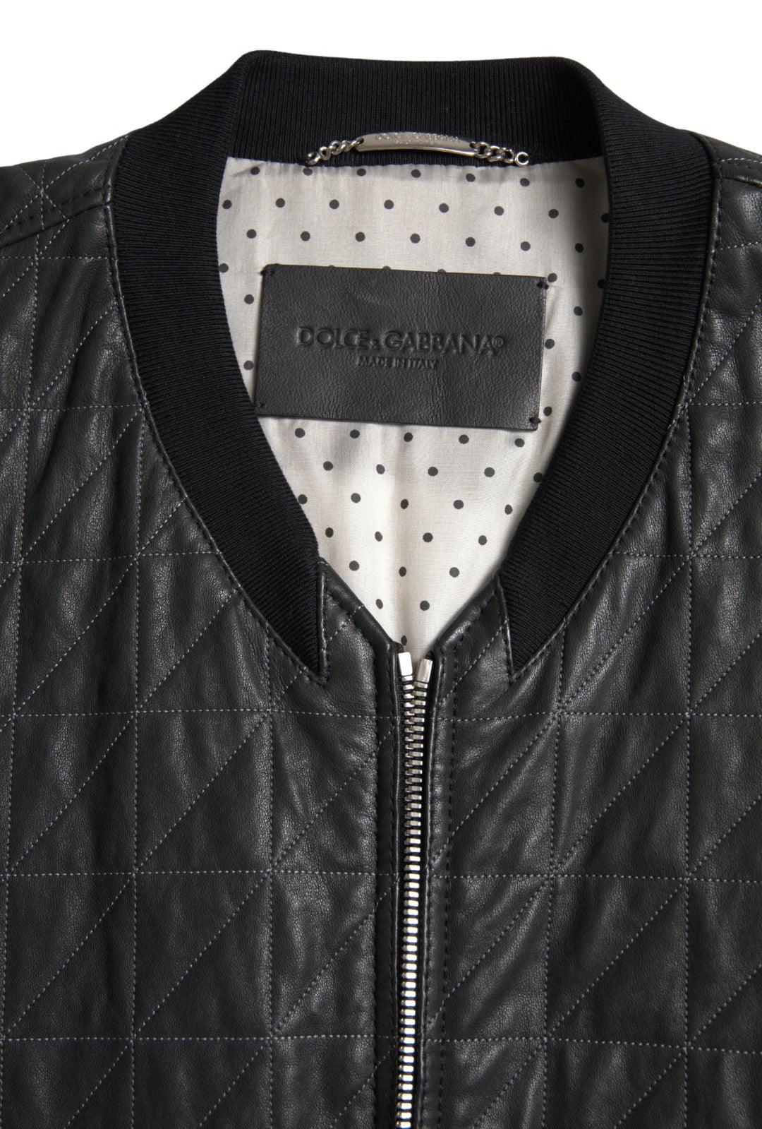 Dolce & Gabbana Elegant Black Leather Bomber Jacket - Arichezz.store