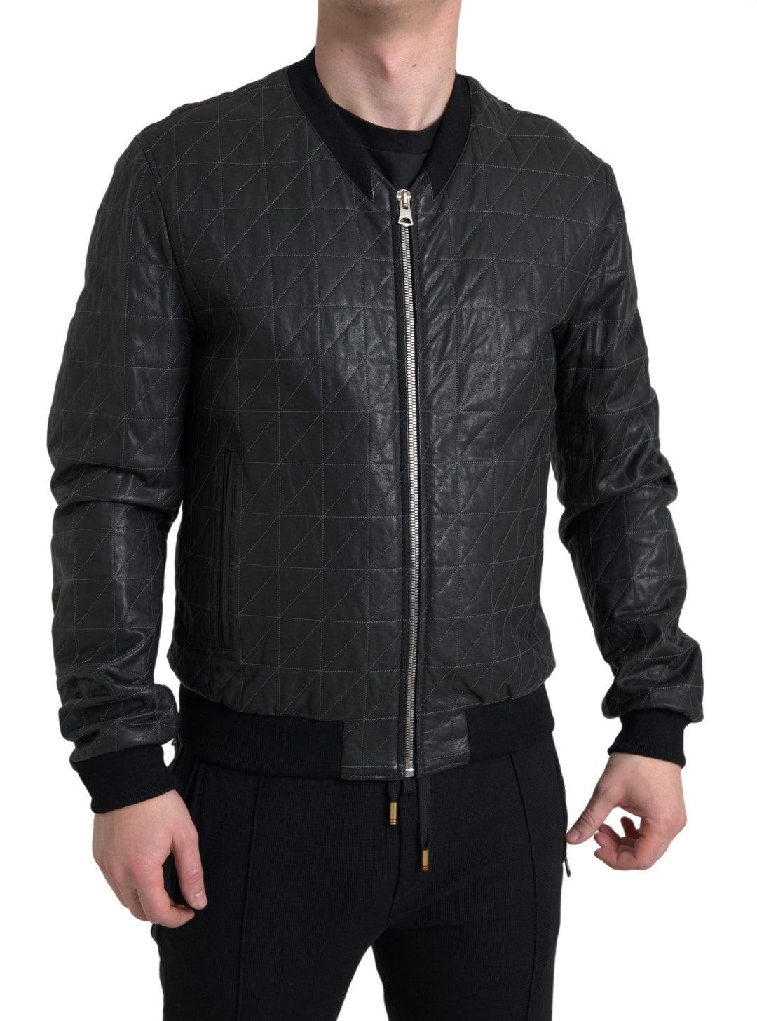 Dolce & Gabbana Elegant Black Leather Bomber Jacket - Arichezz.store