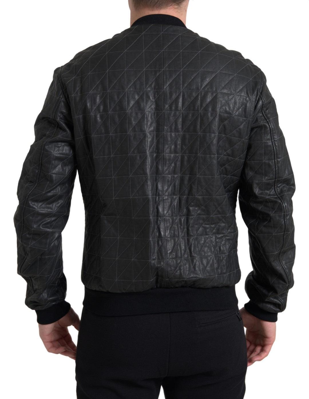 Dolce & Gabbana Elegant Black Leather Bomber Jacket - Arichezz.store