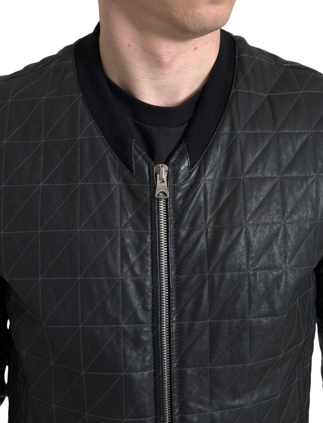 Dolce & Gabbana Elegant Black Leather Bomber Jacket - Arichezz.store