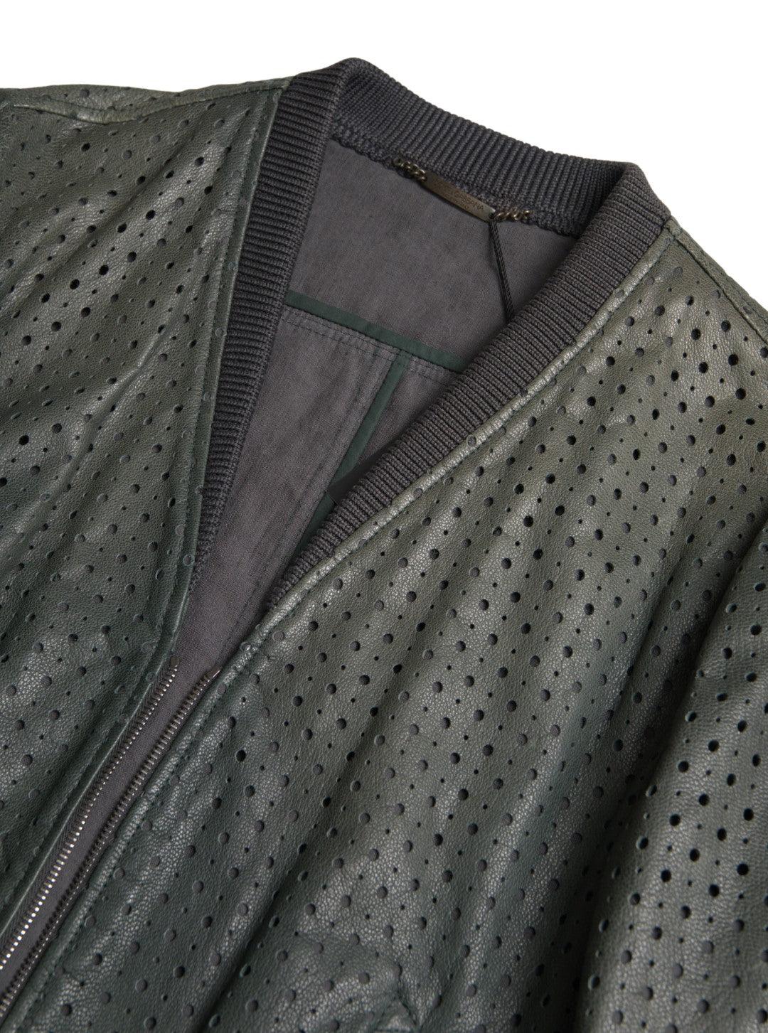 Dolce & Gabbana Emerald Green Goatskin Bomber Jacket - Arichezz.store