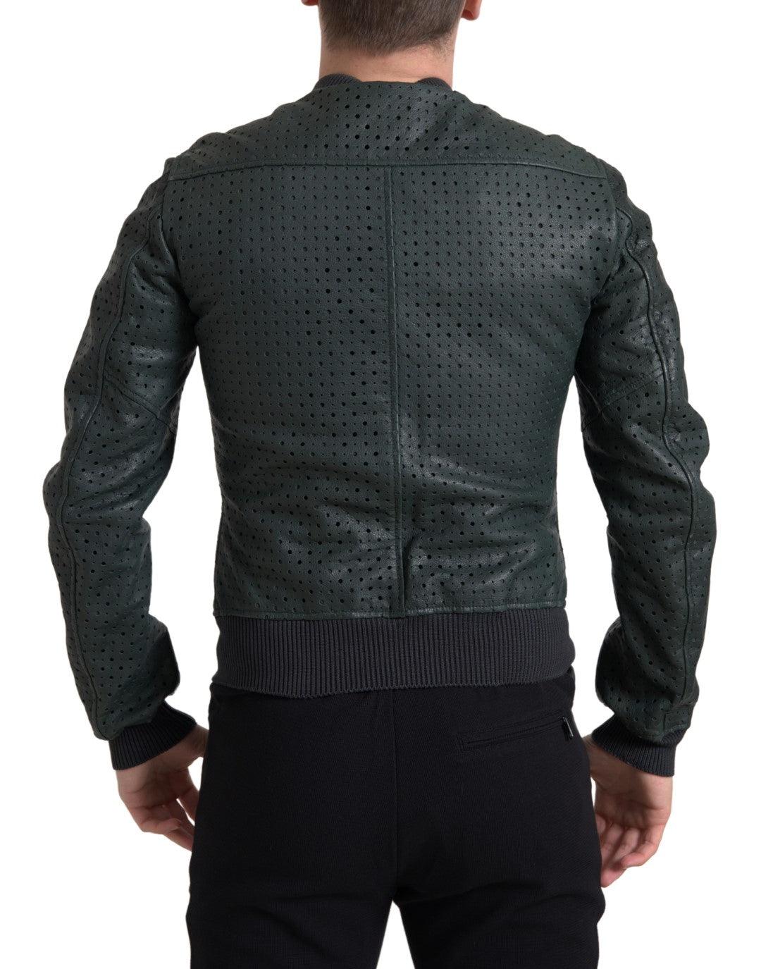 Dolce & Gabbana Emerald Green Goatskin Bomber Jacket - Arichezz.store