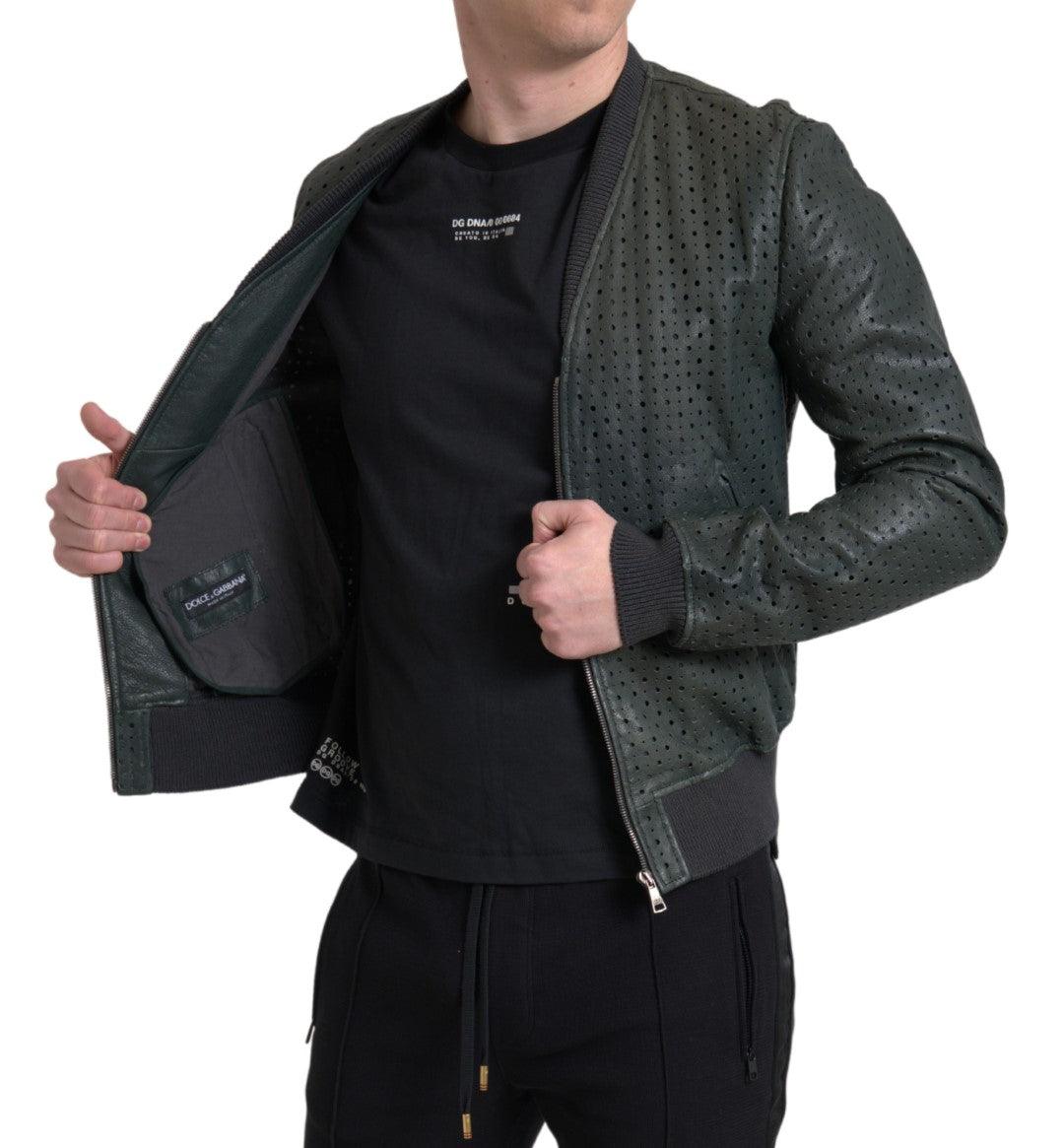 Dolce & Gabbana Emerald Green Goatskin Bomber Jacket - Arichezz.store