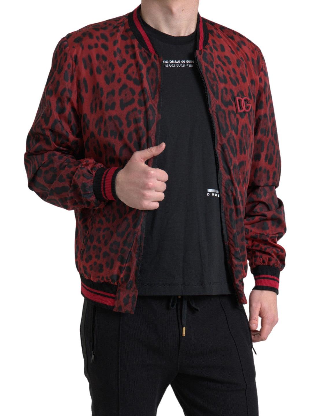 Dolce & Gabbana Red Leopard Print Bomber Jacket - Arichezz.store