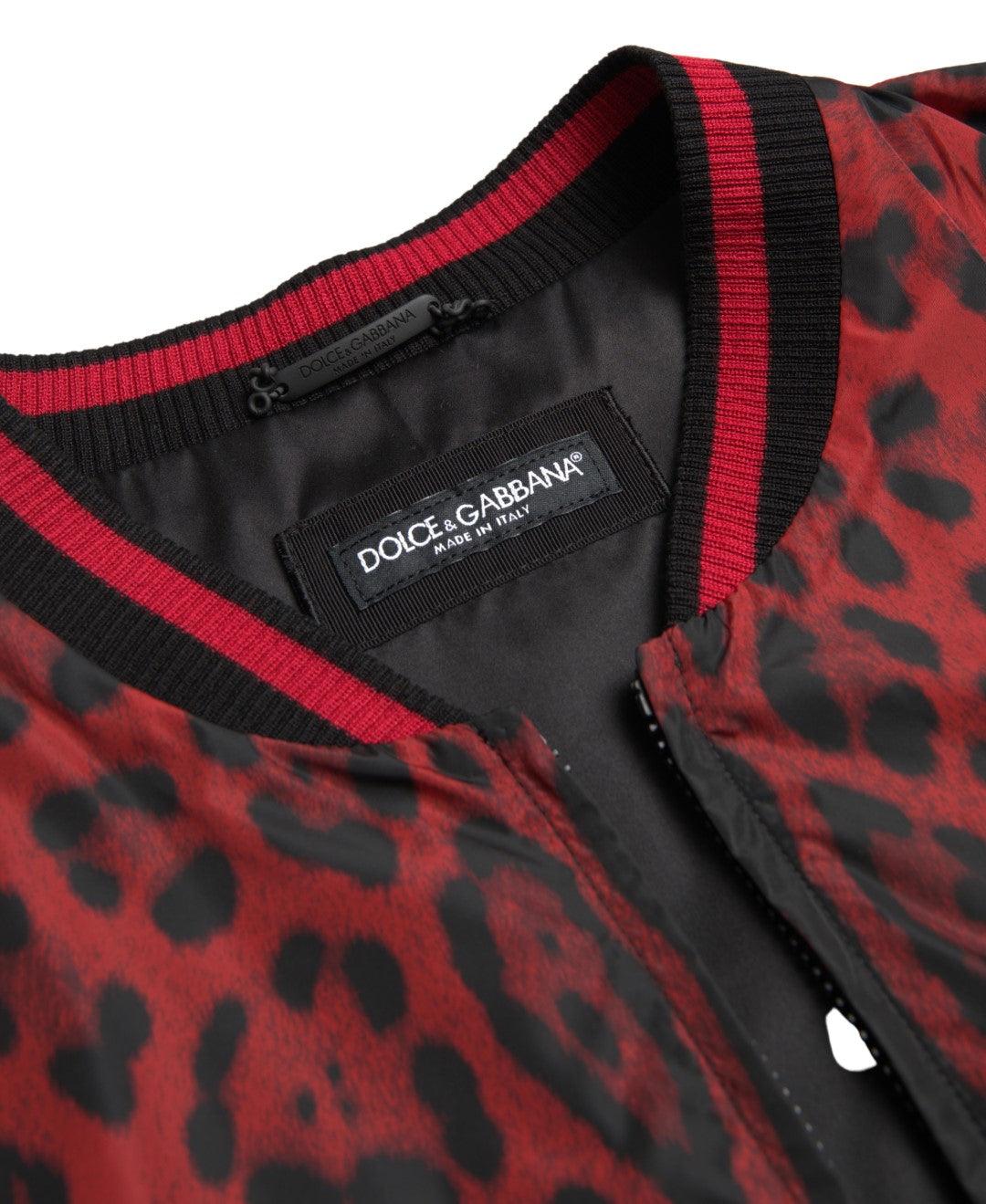 Dolce & Gabbana Red Leopard Print Bomber Jacket - Arichezz.store