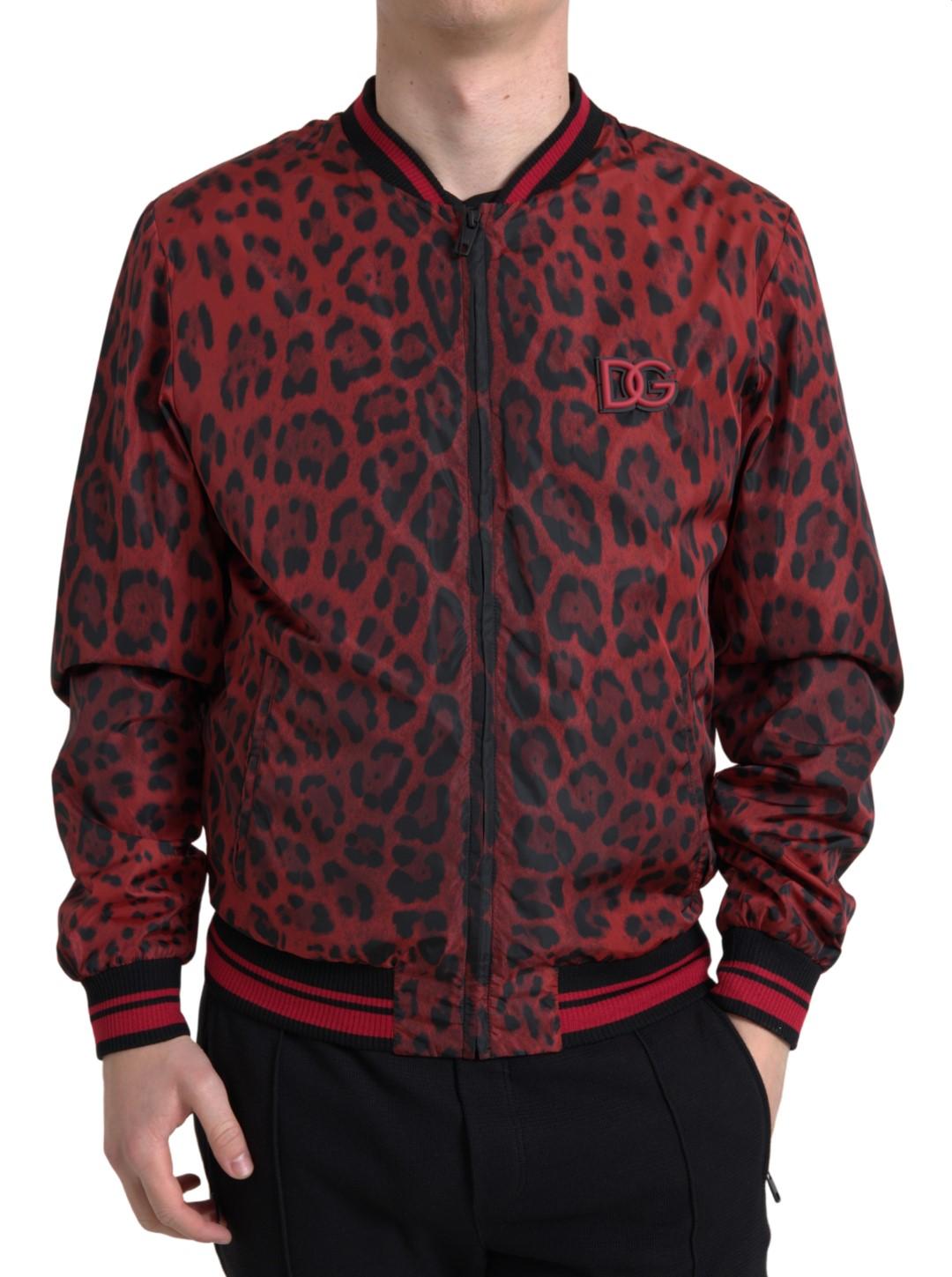 Dolce & Gabbana Red Leopard Print Bomber Jacket - Arichezz.store