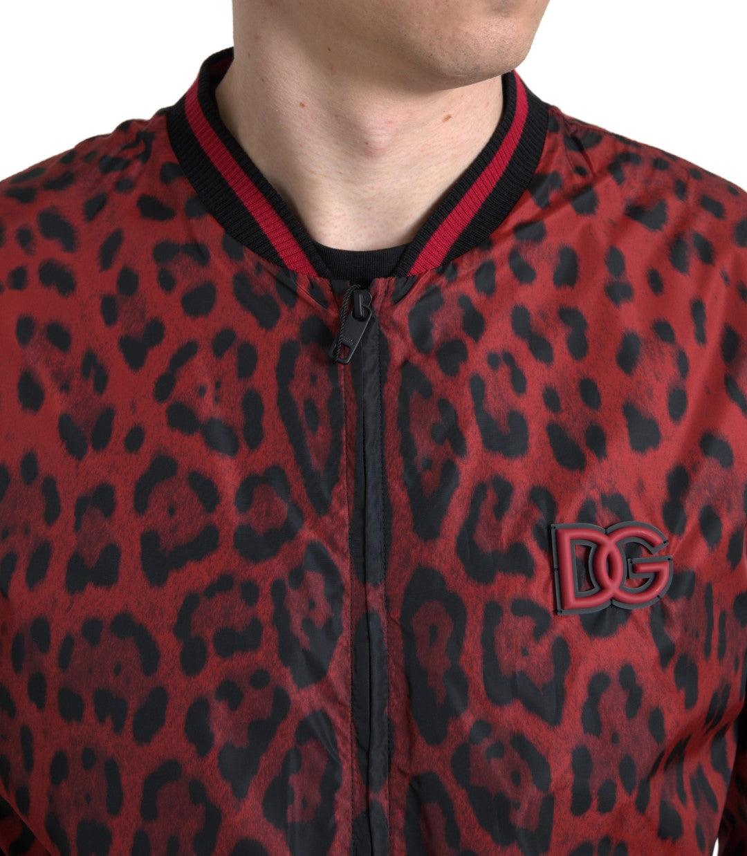 Dolce & Gabbana Red Leopard Print Bomber Jacket - Arichezz.store