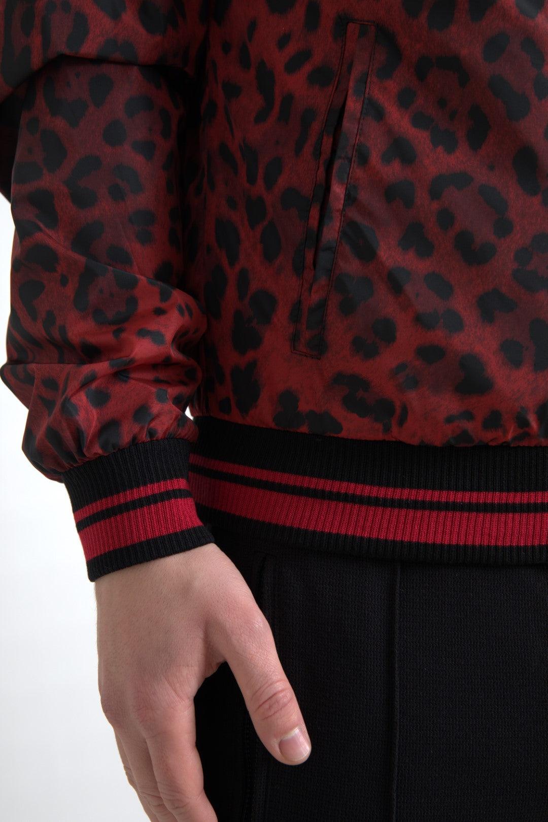 Dolce & Gabbana Red Leopard Print Bomber Jacket - Arichezz.store