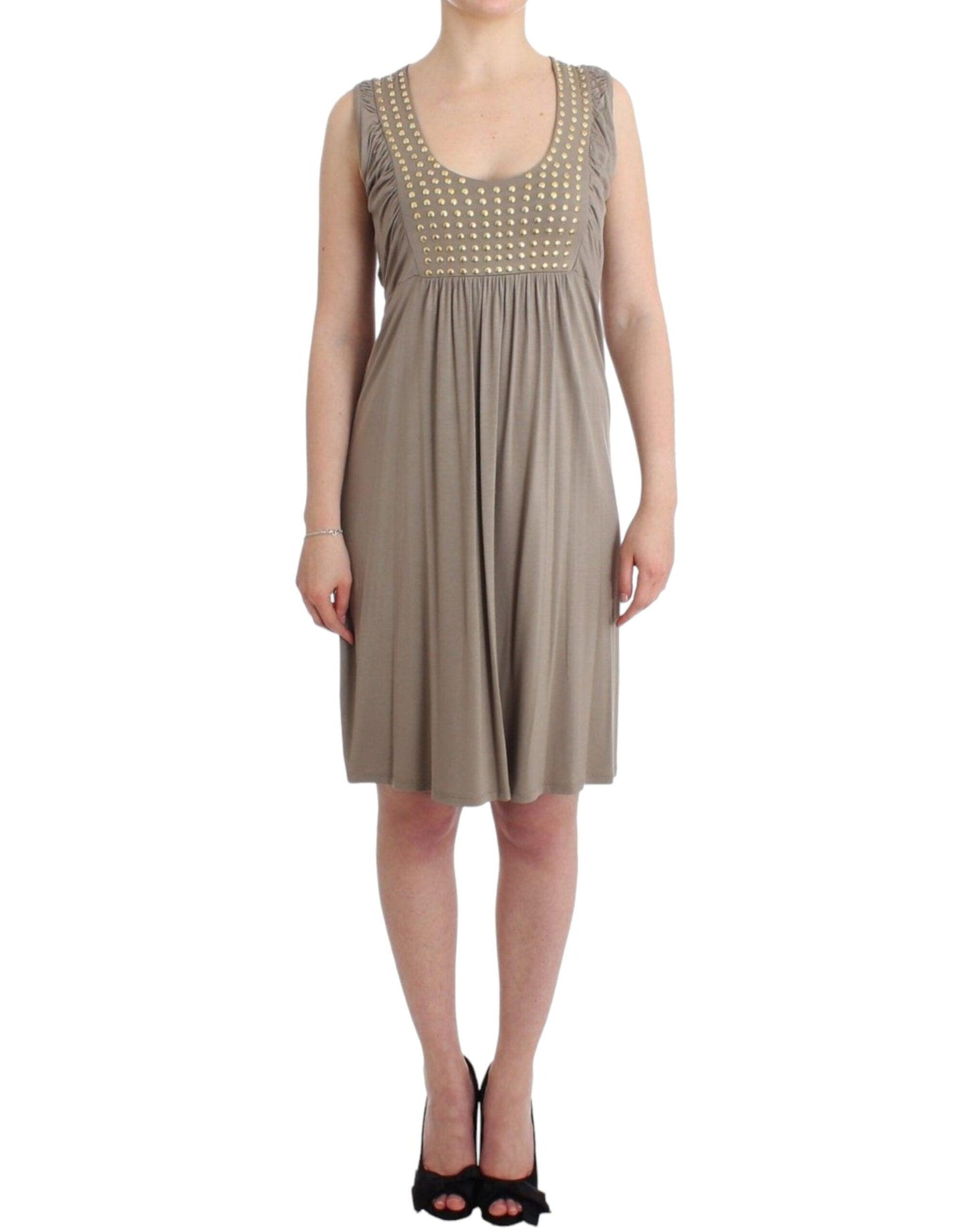 Roccobarocco Studded Sheath Knee-Length Dress in Beige - Arichezz.store