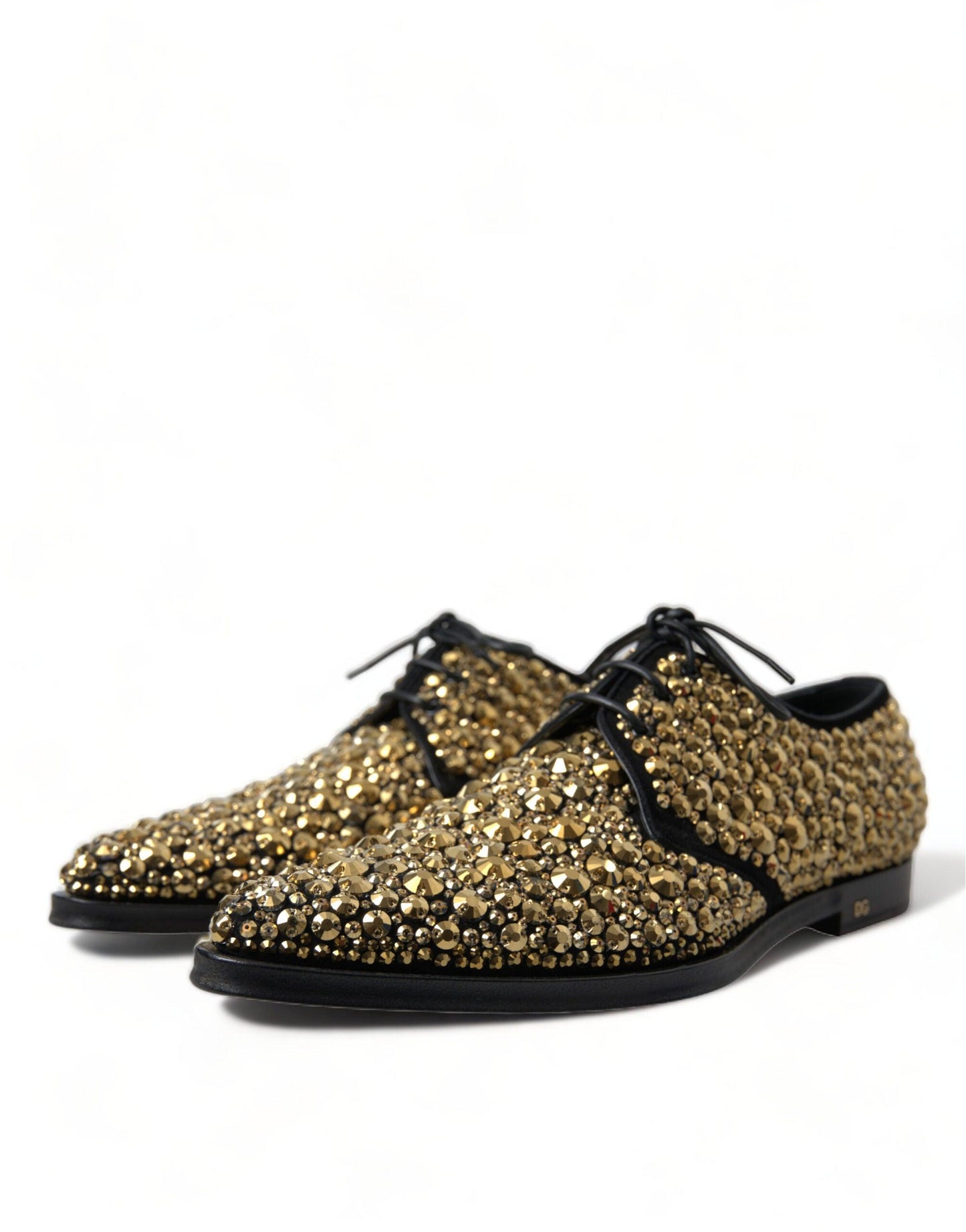 Dolce & Gabbana Elegant Gold Black Suede Derby Dress Shoes - Arichezz.store