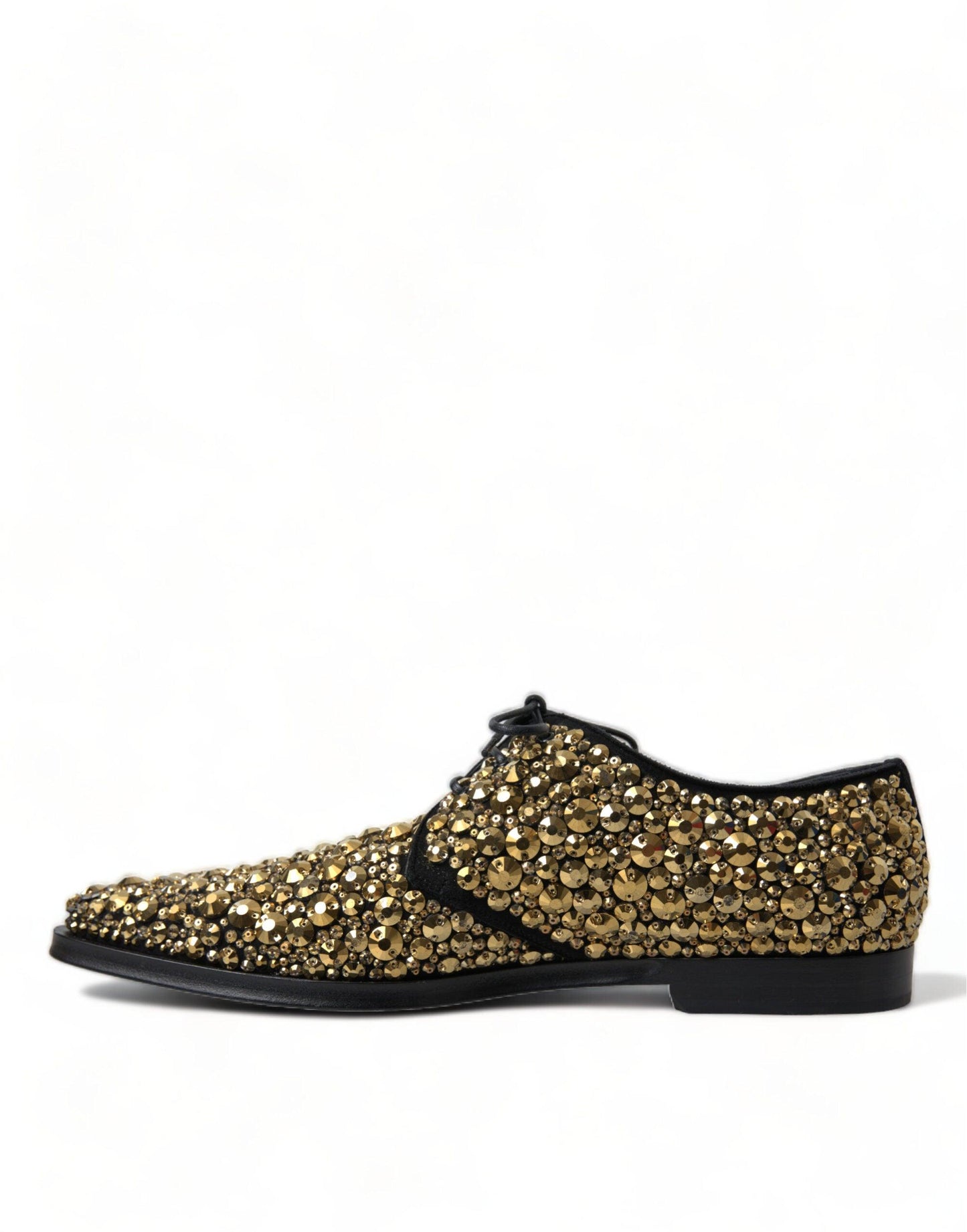 Dolce & Gabbana Elegant Gold Black Suede Derby Dress Shoes - Arichezz.store