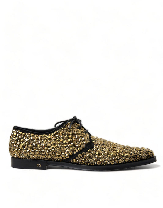 Dolce & Gabbana Elegant Gold Black Suede Derby Dress Shoes - Arichezz.store