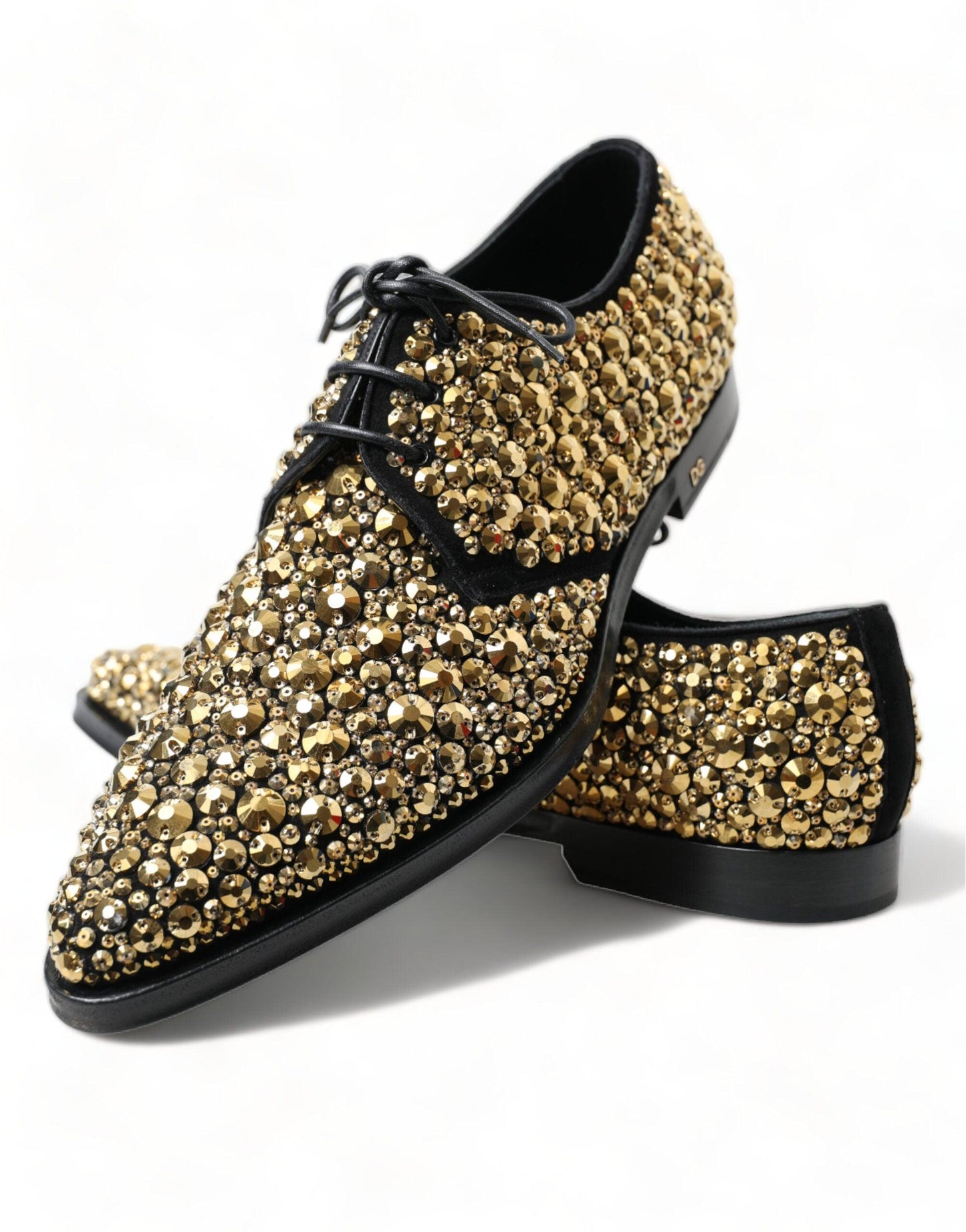 Dolce & Gabbana Elegant Gold Black Suede Derby Dress Shoes - Arichezz.store