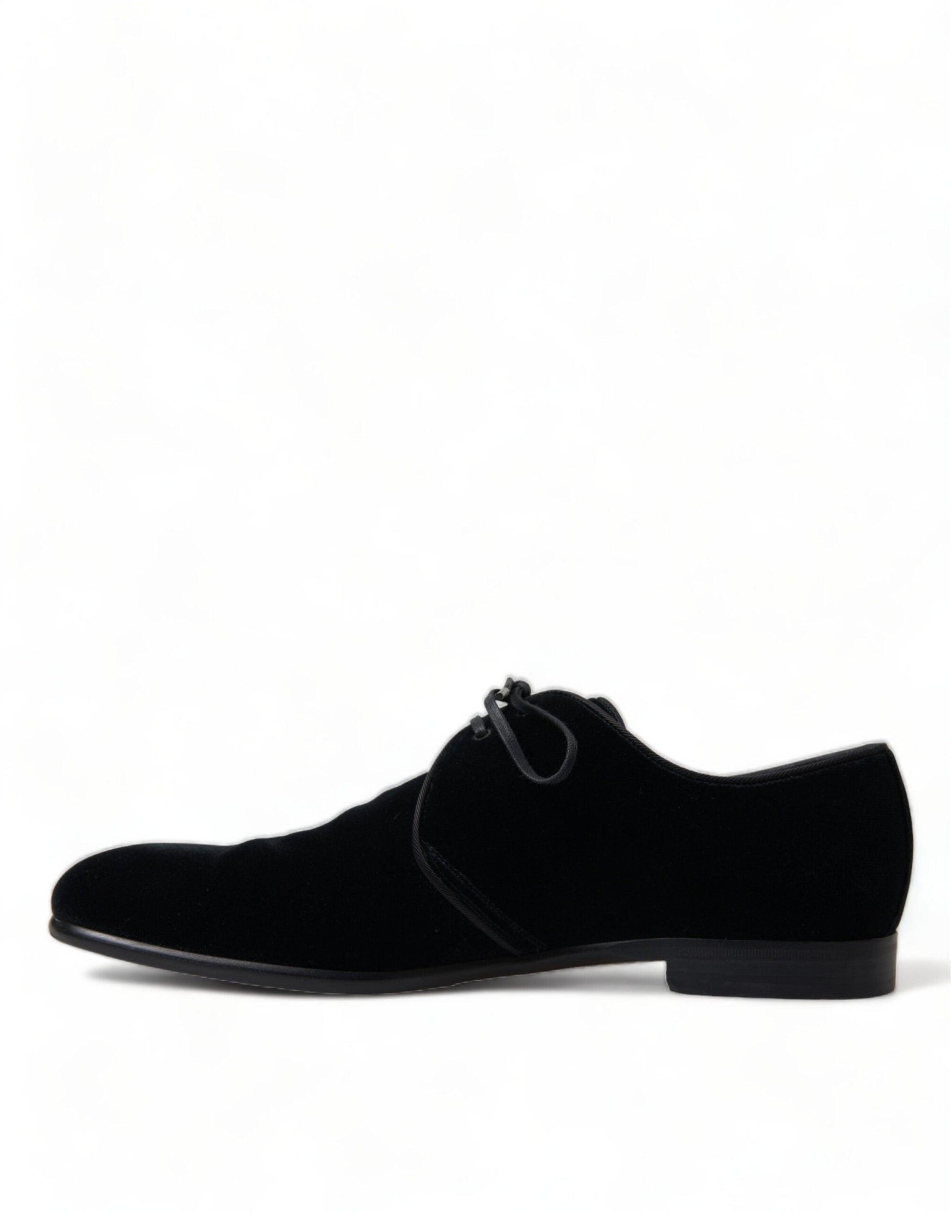 Dolce & Gabbana Elegant Black Velvet Derby Dress Shoes - Arichezz.store