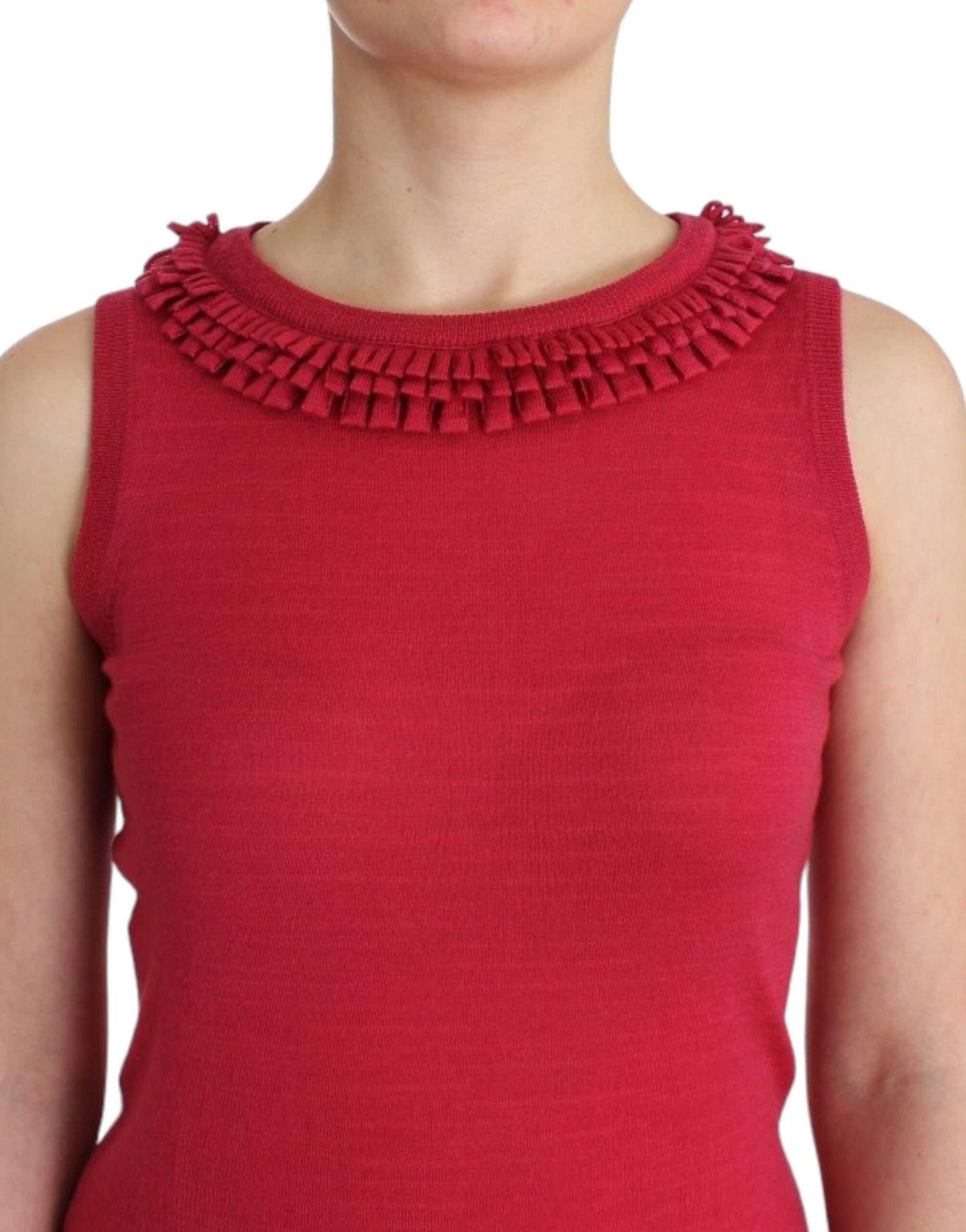 John Galliano Elegant Pink Sleeveless Wool Knit Top - Arichezz.store