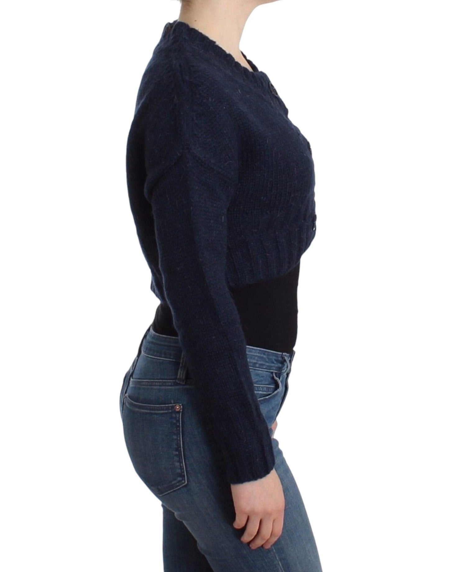 John Galliano Chic Cropped Blue Cardigan - Arichezz.store