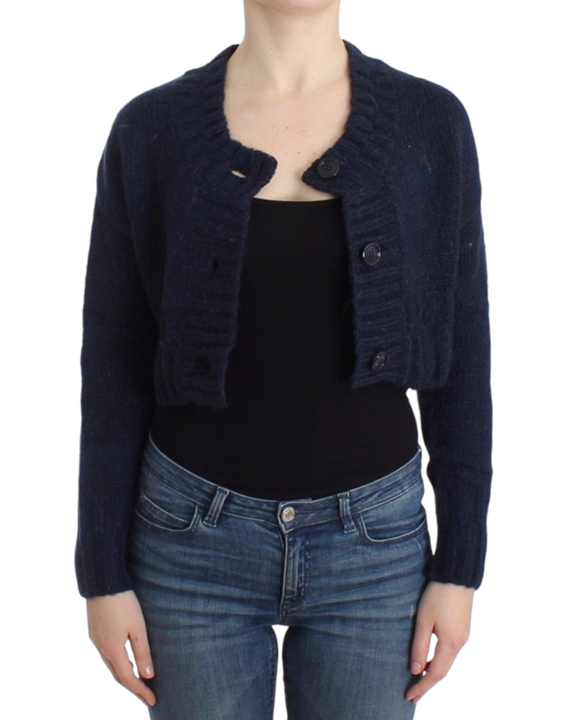 John Galliano Chic Cropped Blue Cardigan - Arichezz.store